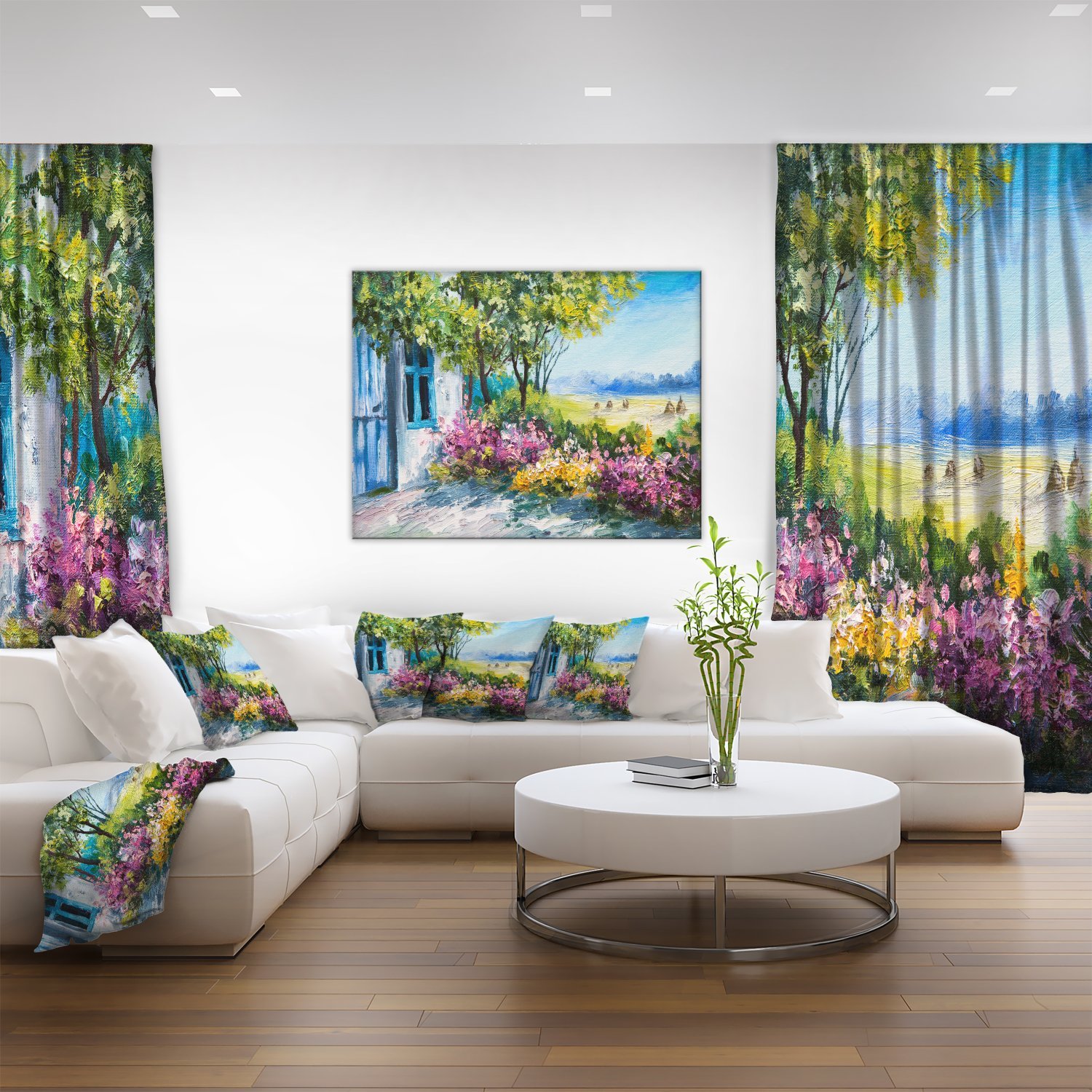 House Landscape Art Print Canvas - Beautiful Garden Scenery Wall Decor for Living Room, Bedroom & Office