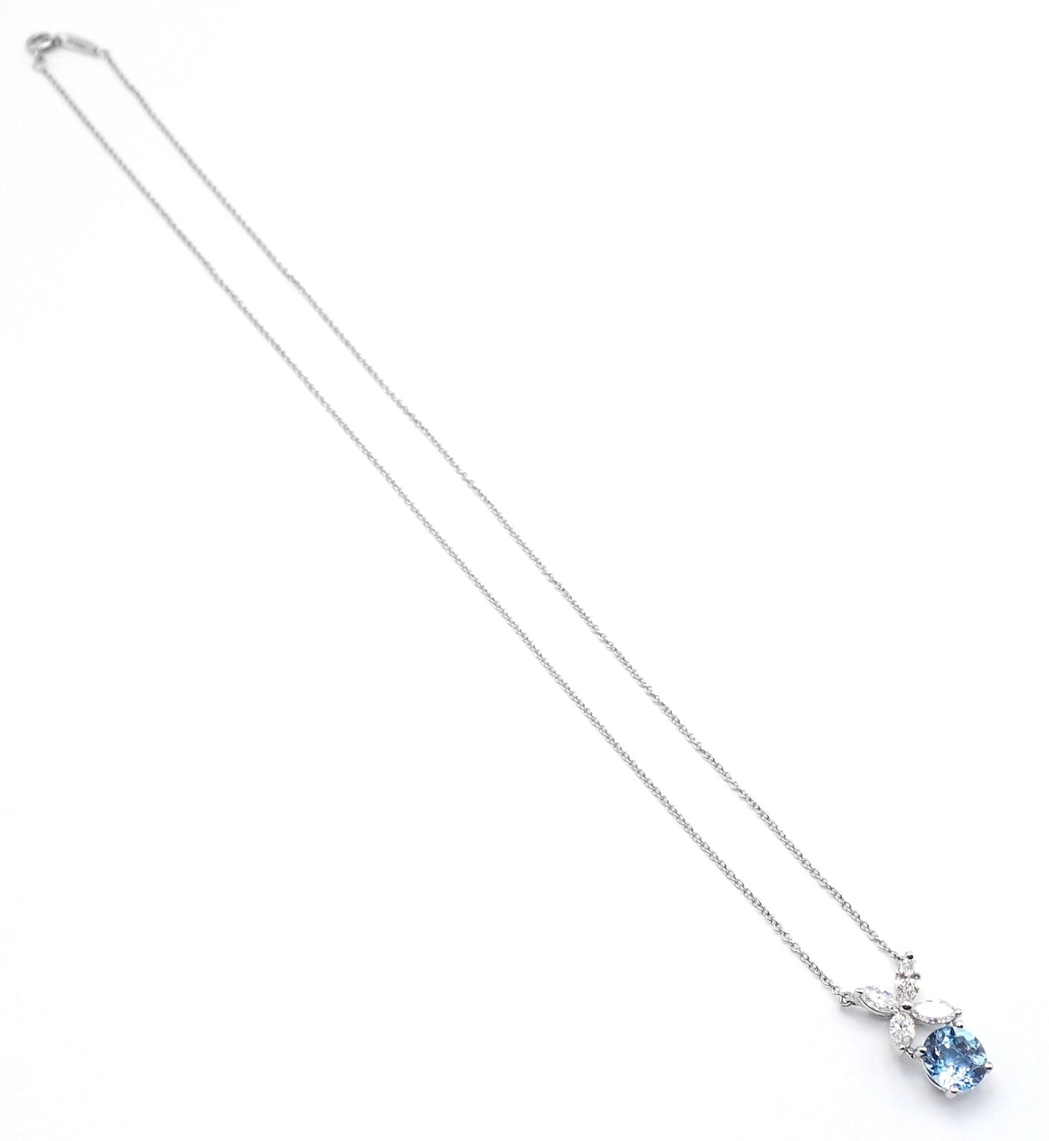 Authentic Tiffany & Co Victoria Platinum Diamond Aquamarine Pendant Necklace for Women - Elegant Jewelry Gift for Anniversary, Birthday & Special Occasions