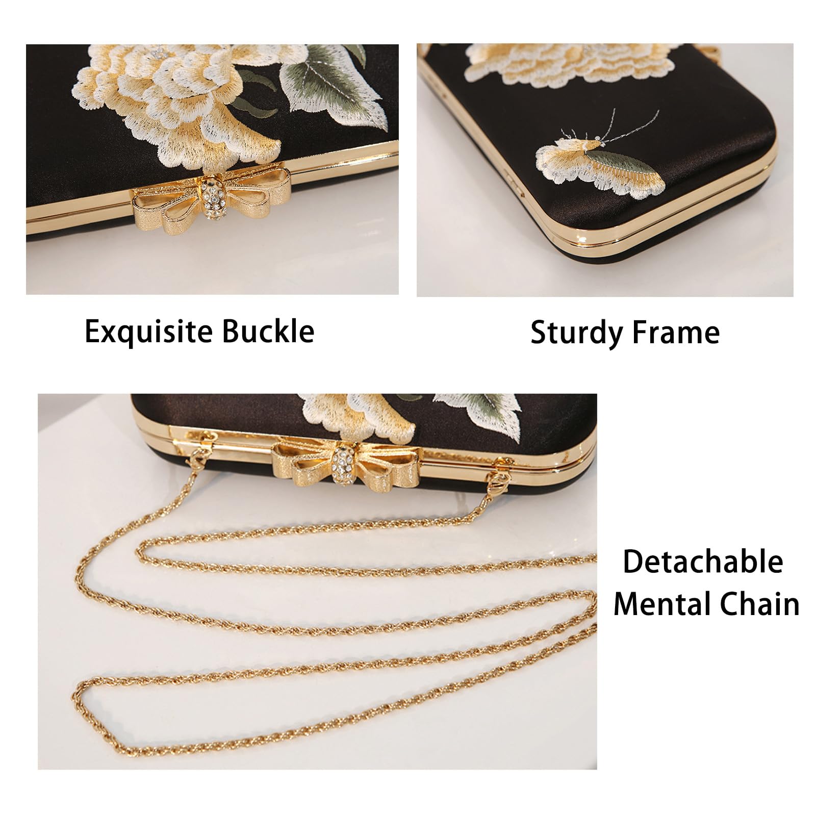 YYW Women's Elegant Clutch Purse - Evening Handbag with Top Handle & Adjustable Crossbody Strap - Perfect for Wedding, Party, Prom & Formal Occasions