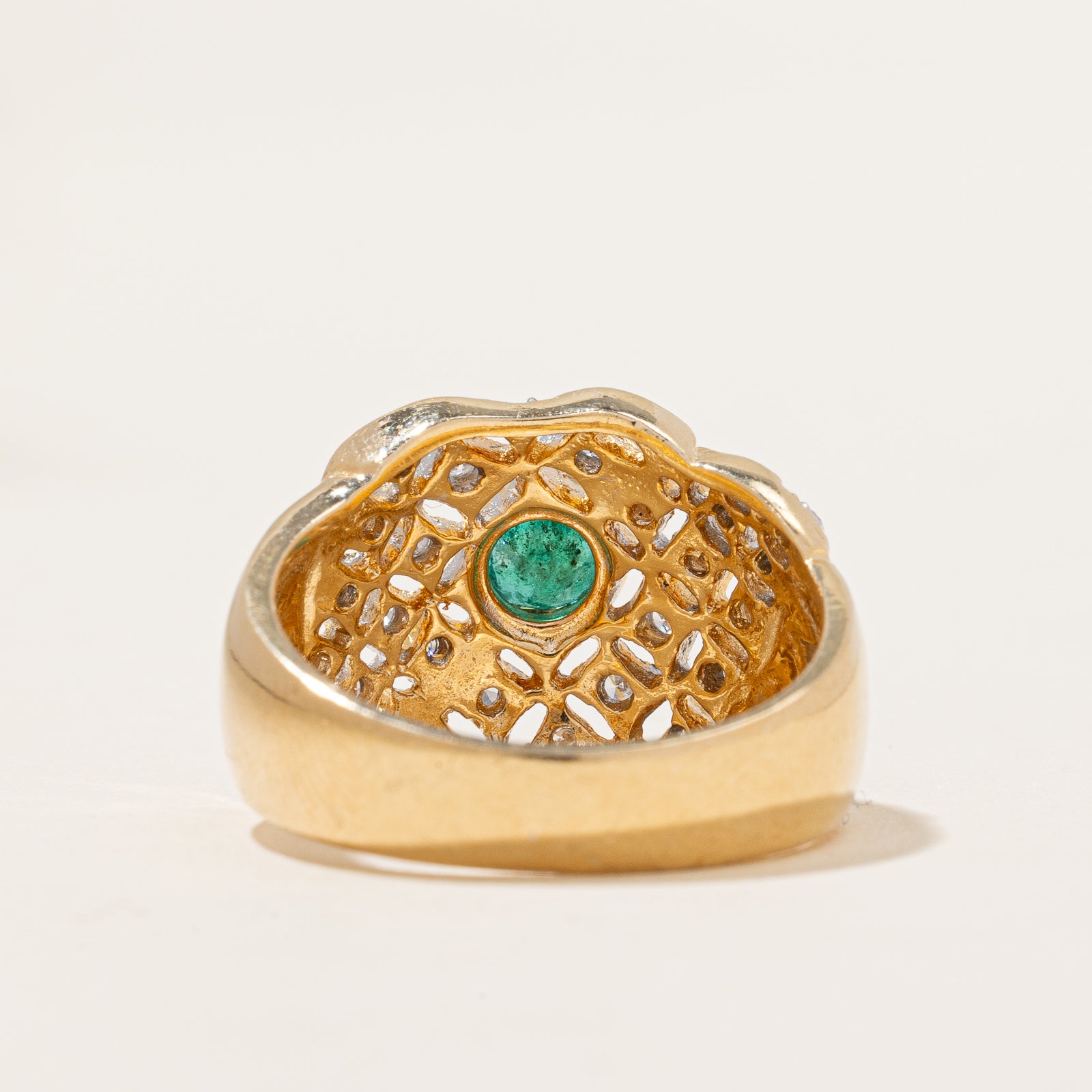 Exquisite Bezel Set Emerald & Diamond Cocktail Ring | 0.20ctw Emerald & 0.39ctw Diamond | Size 6.75 | Perfect for Evening Parties, Weddings & Special Occasions