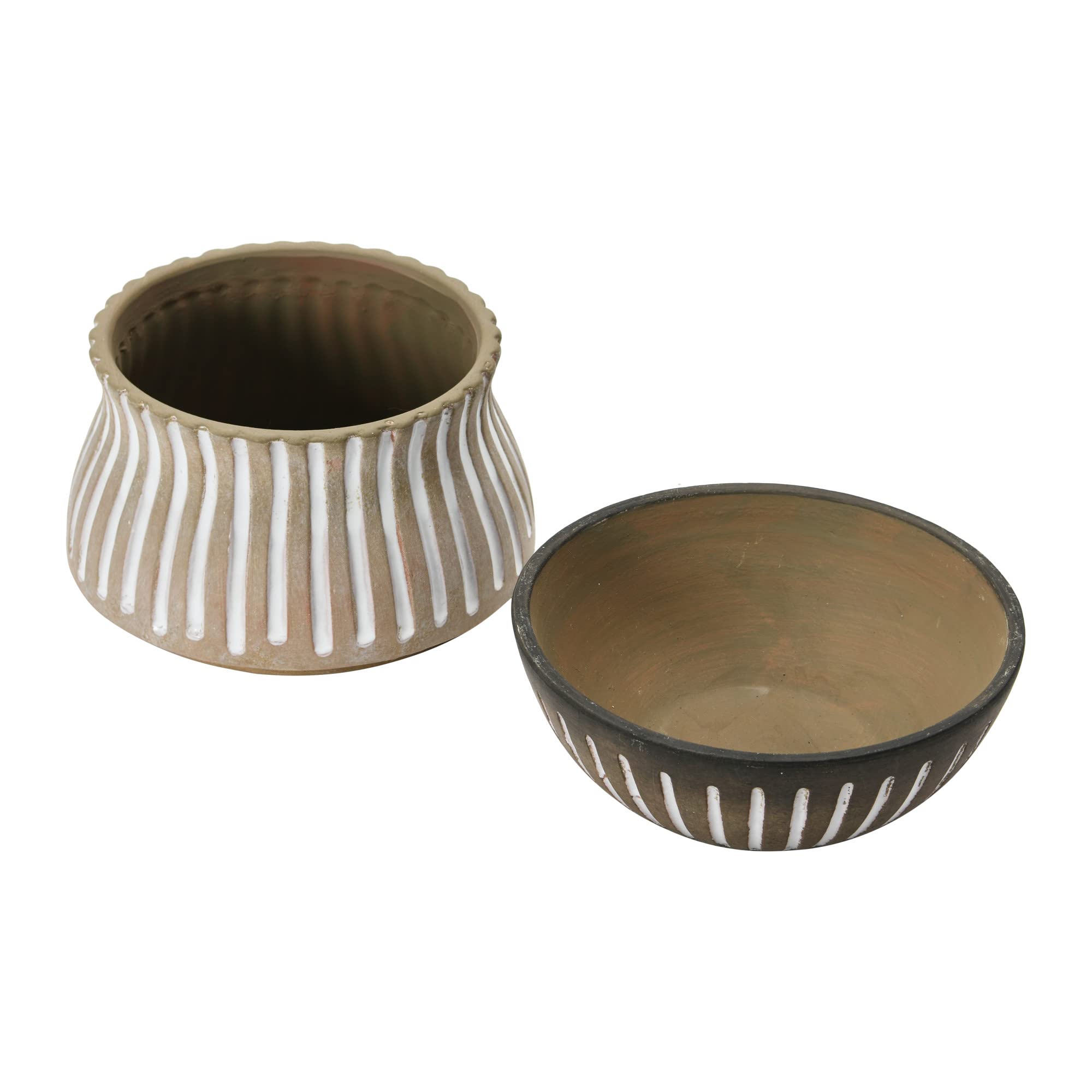 Creative Co-Op Terra Cotta Planter Pots with Saucers - Set of 2, Brown & White Ceramic Flower Pots for Indoor Plants, Succulents & Herbs - Perfect for Home Decor, Windowsills & Garden Planting