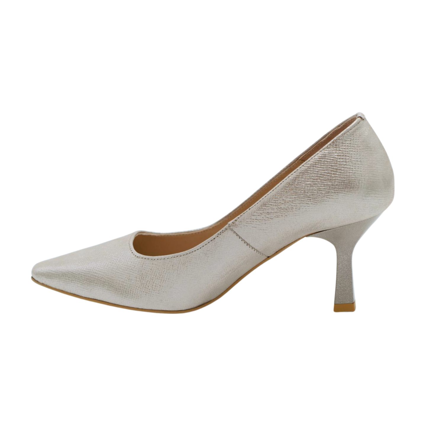 FABUCCI Women's Silver Shimmer Court Shoes - Elegant Pointed Toe Pumps for Office, Party & Wedding | Comfortable Heels for Professional & Formal Occasions