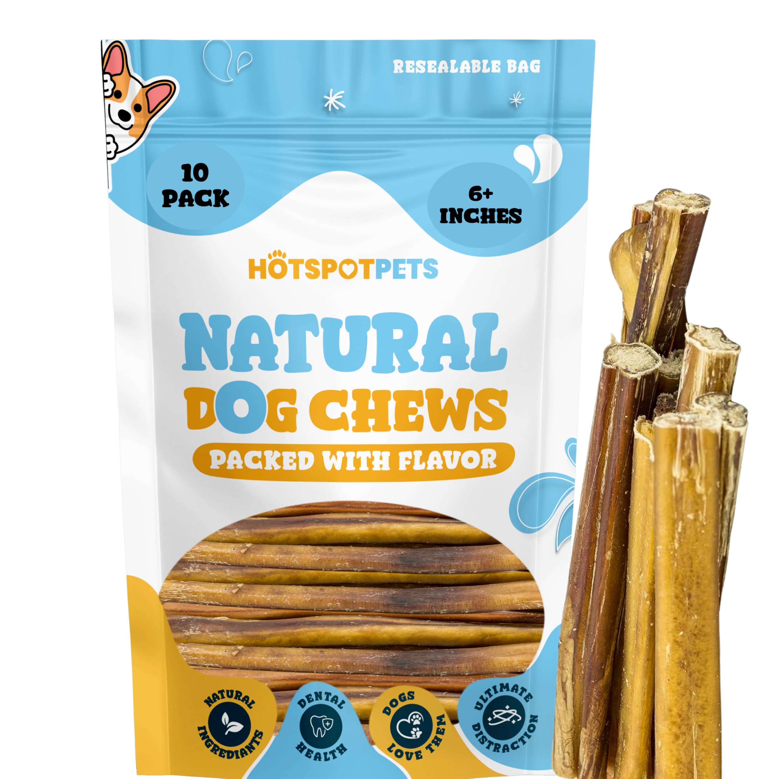 Premium 6 Inch Bully Sticks for Dogs - 10 Pack Natural Beef Pizzle Chews for Medium Dogs | Long-Lasting, Grain-Free, Digestible Rawhide Alternative | Perfect for Training, Teething & Dental Health