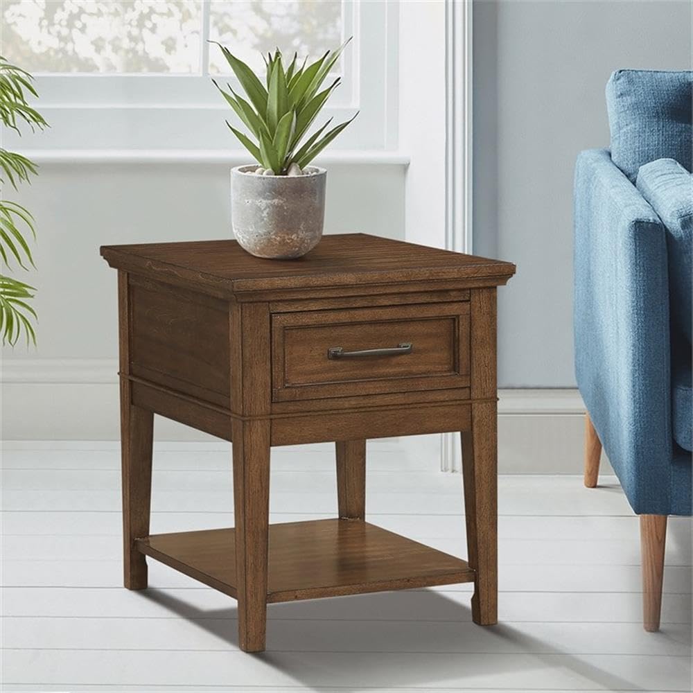 Lexicon Whitley Wood 1 Drawer End Table - Brown Nightstand for Bedroom, Living Room & Office - Compact Side Table with Storage Drawer