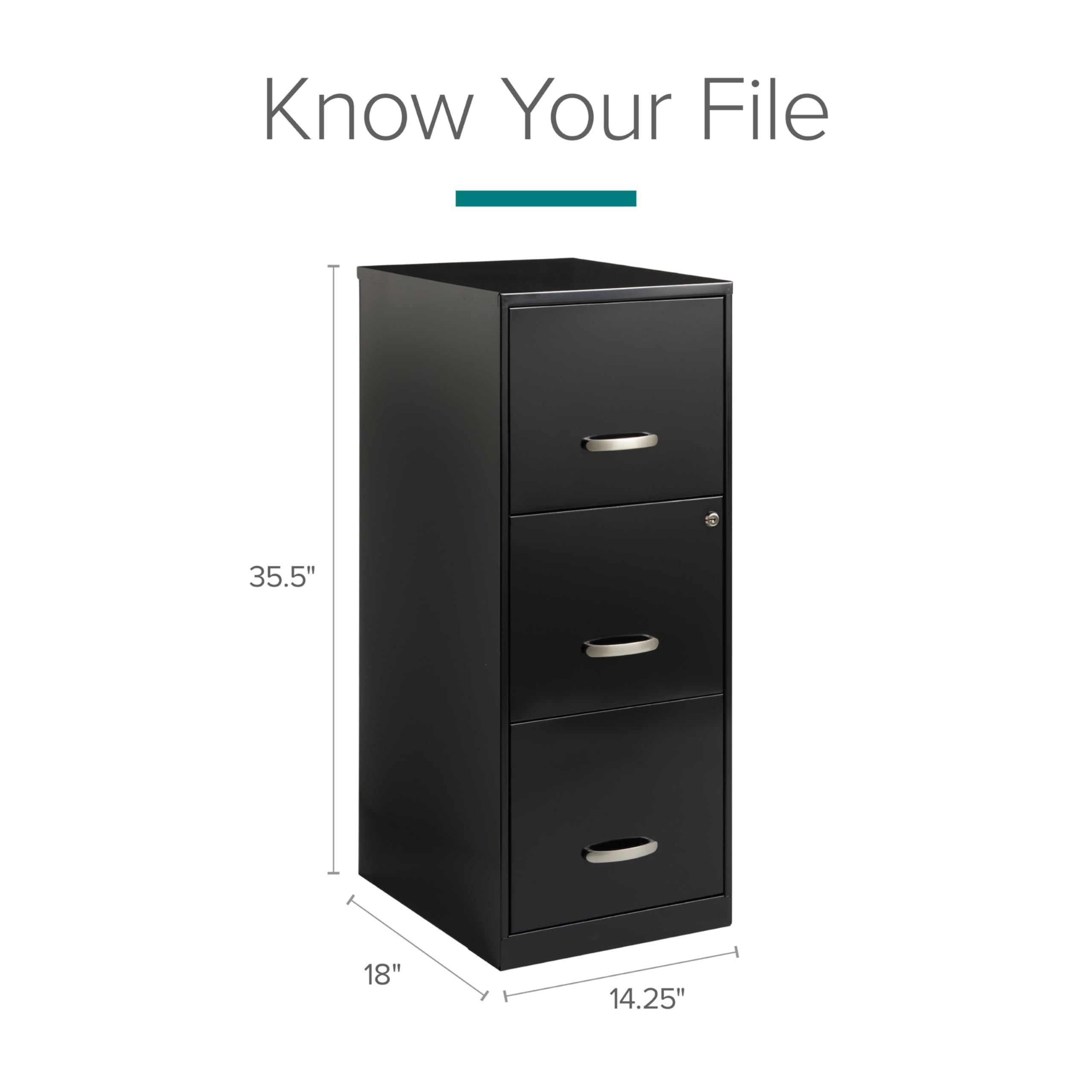 Lorell SOHO 18-Inch 3-Drawer Vertical File Cabinet - Office Storage Solution for Documents, Files & Supplies - Perfect for Home Office, Small Business & Workspace Organization