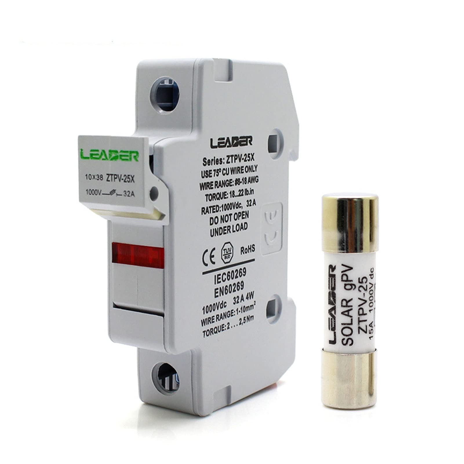 High Voltage 1000V DC Solar PV Fuse 10x38mm gPV Type, 1A Amp Rating - Compatible with Solar Panels, LED Systems & Renewable Energy Protection (ZTPV-25X) | Ideal for Solar Array Safety, Off-Grid Power & Photovoltaic System Maintenance