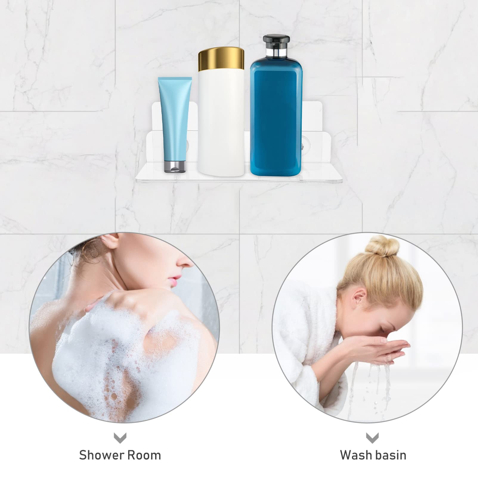 2-Pack Clear Acrylic Shower Caddy Organizer - No Drill Adhesive Wall Mounted Bathroom Shelf for Shampoo, Body Wash & Soap | Space-Saving Shower Storage Solution for Small Bathrooms & Dorm Showers