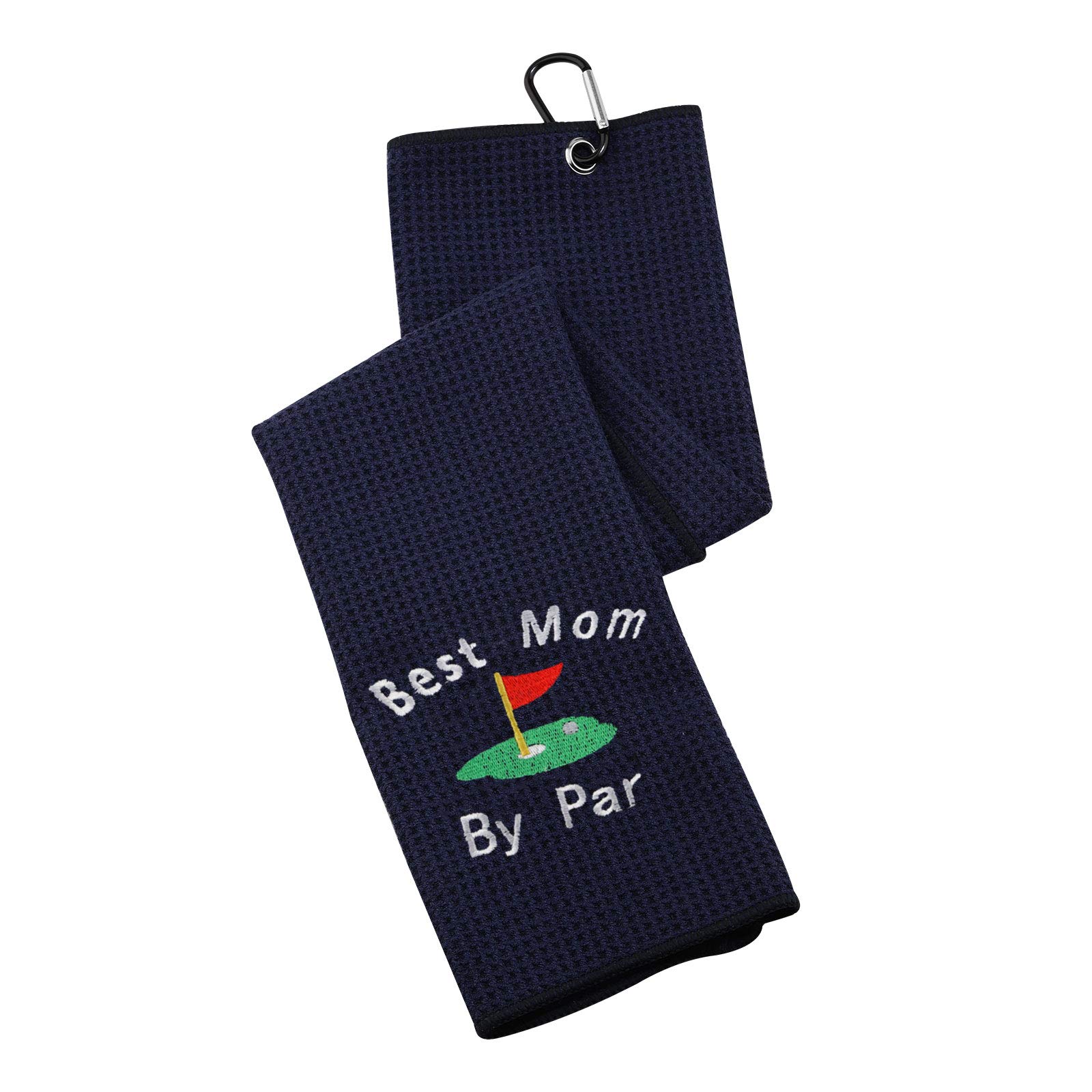 Best Mom by Par Embroidered Golf Towel with Clip - Funny Golfing Gift for Mom - Perfect for Mother's Day, Tournaments & Country Club Use
