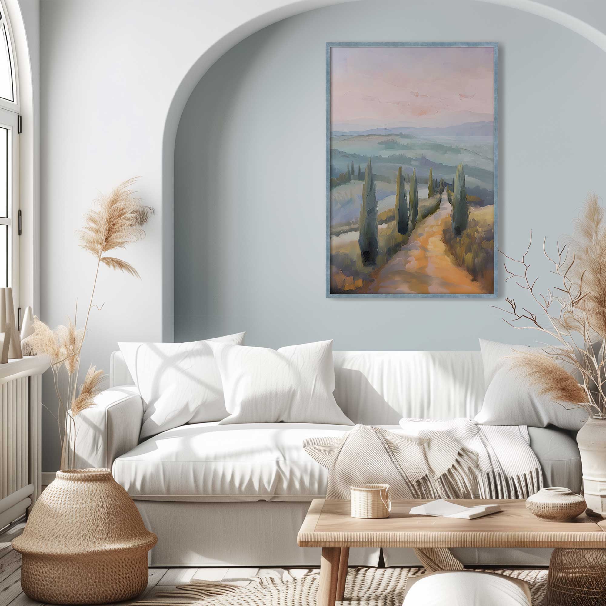 Tuscany Sunset Landscape Art Print - Dusk's Glow v3 Wall Decor for Living Room, Bedroom & Office