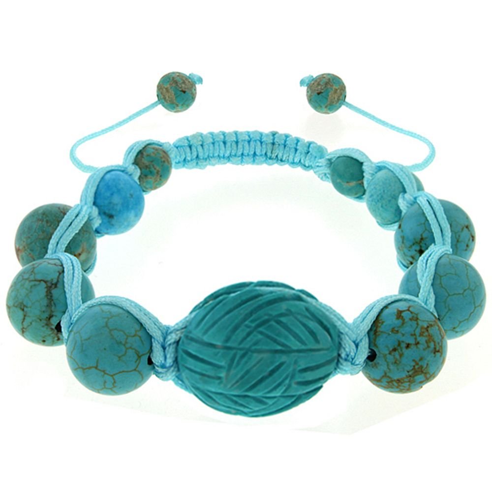 Gem Stone King 12MM Blue Simulated Turquoise Beads - Adjustable Unisex Bracelet (7.5-11 Inch) for Women & Men - Boho Chic Jewelry, Gift Idea for Birthday, Wedding, Party & Everyday Wear