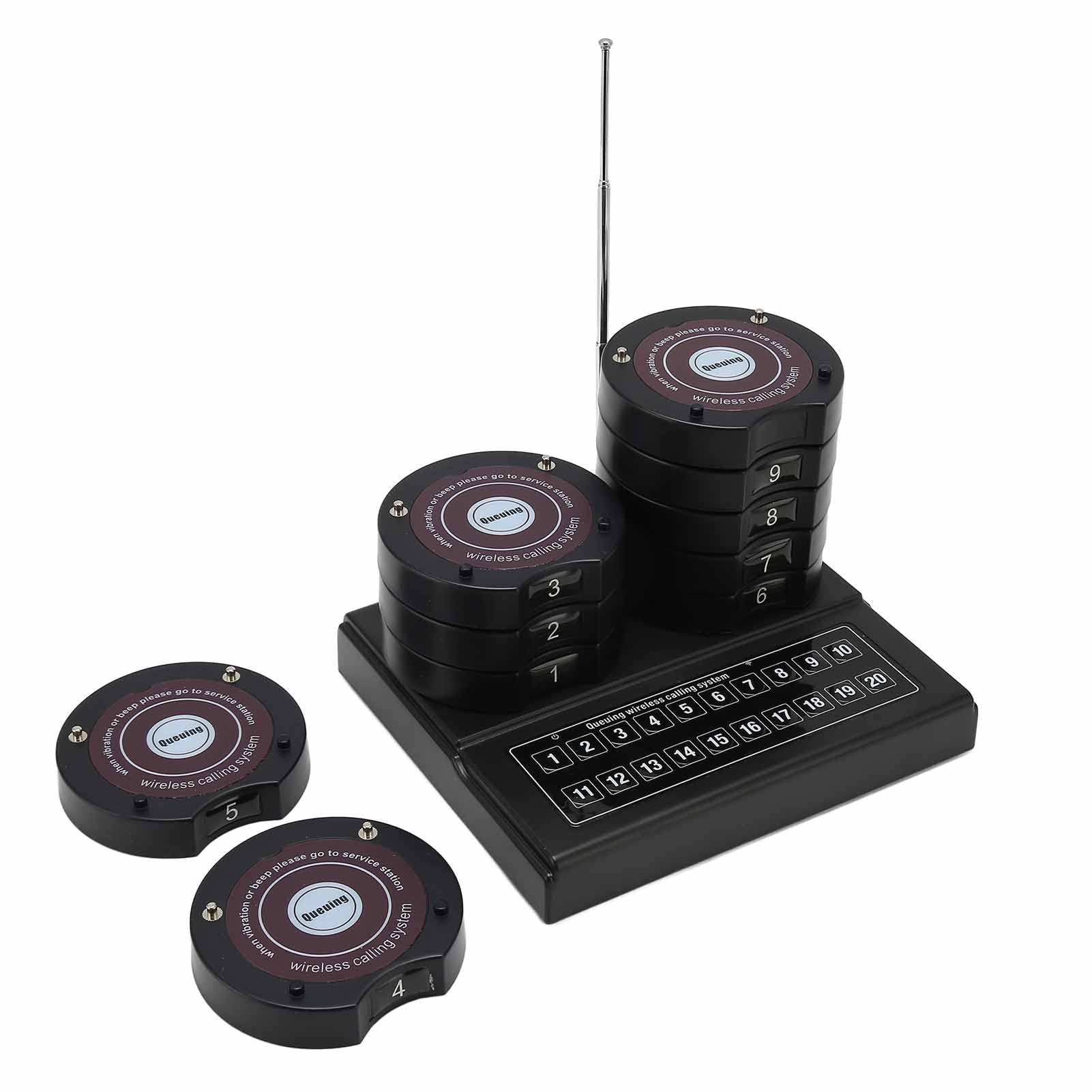 Lazmin112 Wireless Pager System - 1 to 20 Channels, Plug & Play Restaurant Pager with Professional Chip for Fast Food, Pizza & Car Shops (100-240V) - Ideal for Order Alerts & Customer Notifications