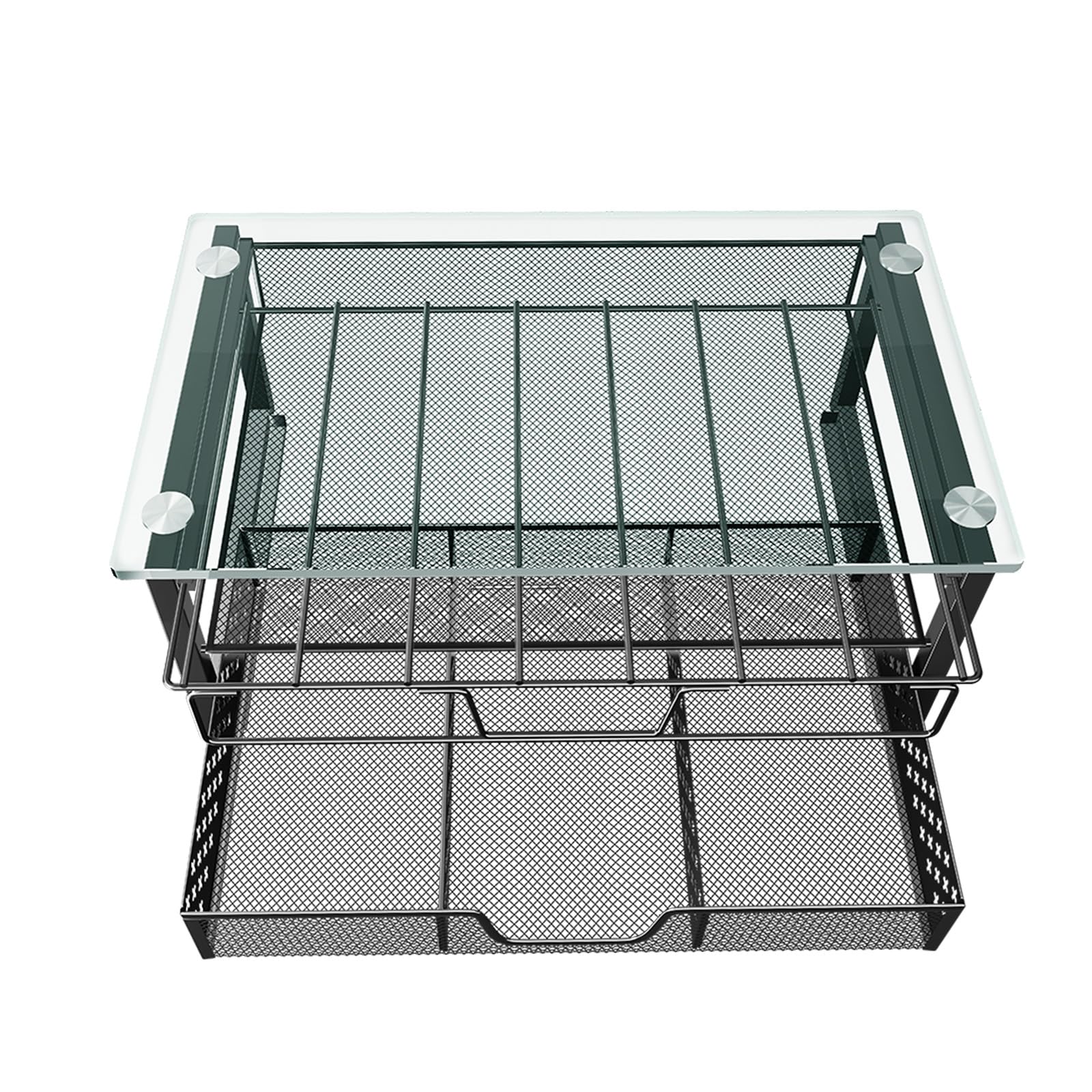 Simple Trending 2-Tier Monitor Stand Riser - Black Glass Metal Computer Desk Organizer with Drawer for Laptop, iMac, Home Office Setup