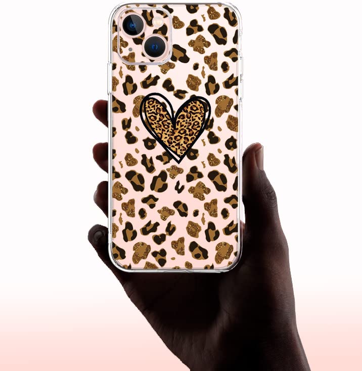Premium Clear Crystal iPhone 13 Case with Cute Leopard & Heart Design - 6.1 Inch Full Body Shockproof Protective Cover for Women & Girls - Perfect for Everyday Use, Work, and Travel
