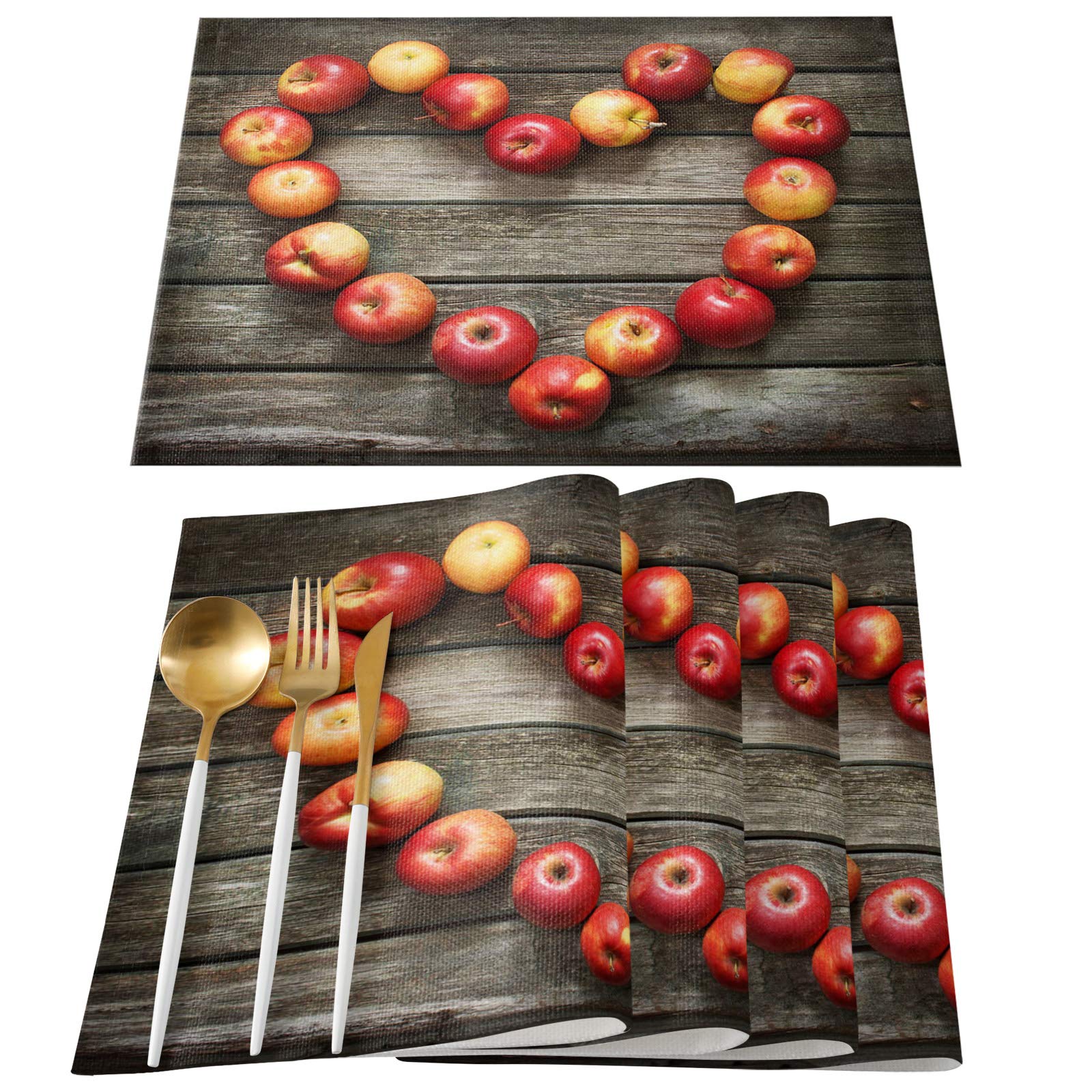 Ldtrchee Washable Placemats Set of 4 - 13x19 Inch Retro Wooden Stripes Table Mats for Kitchen & Dining | Durable Wipeable Placemats for Indoor & Outdoor Use - Perfect for Patio, Picnic, and Daily Meals