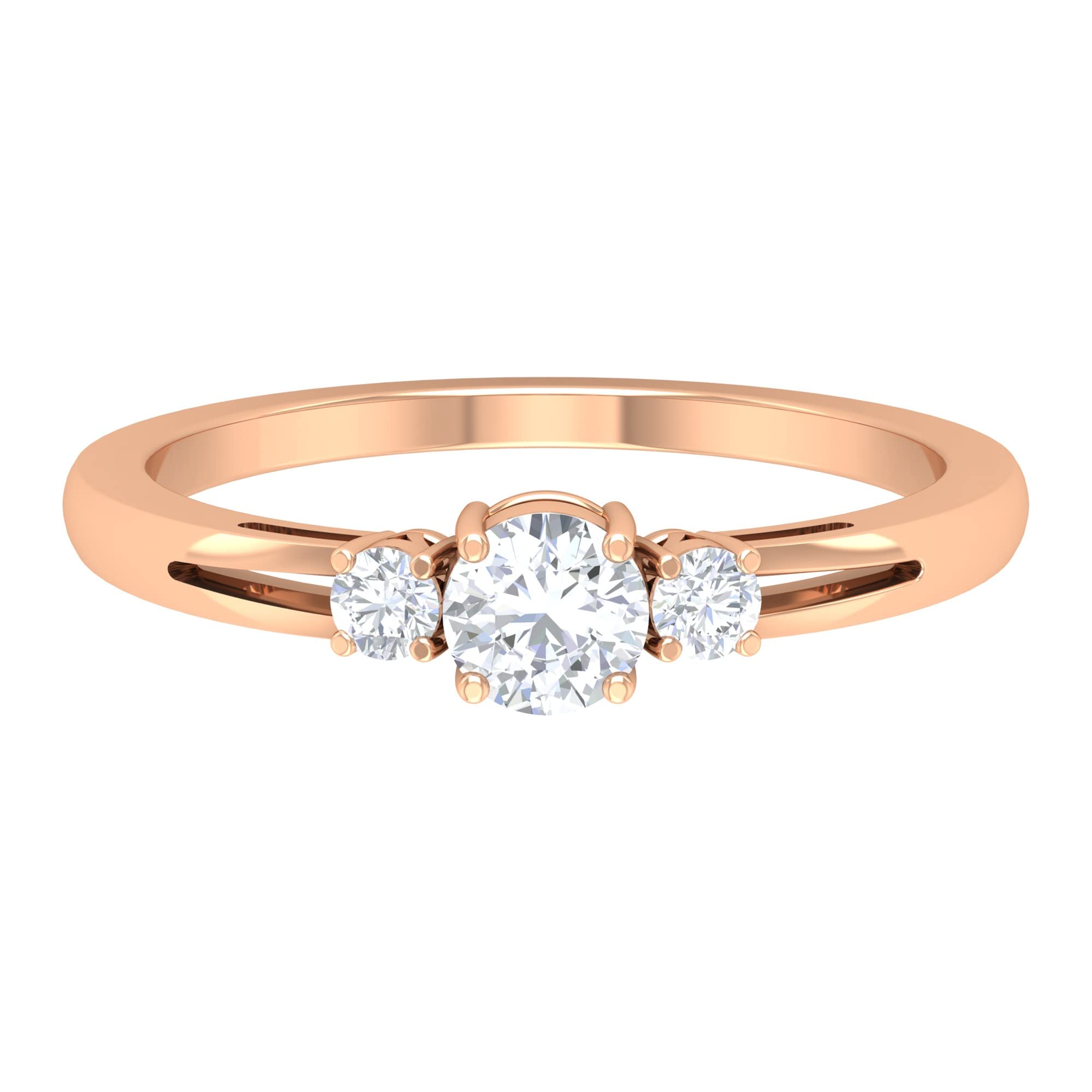 1/2 CT Round Cut Moissanite Three Stone Ring for Women - 14K Solid Gold Certified Moissanite Engagement Ring - Elegant & Simple Wedding Band, Anniversary Gift, Promise Ring for Her