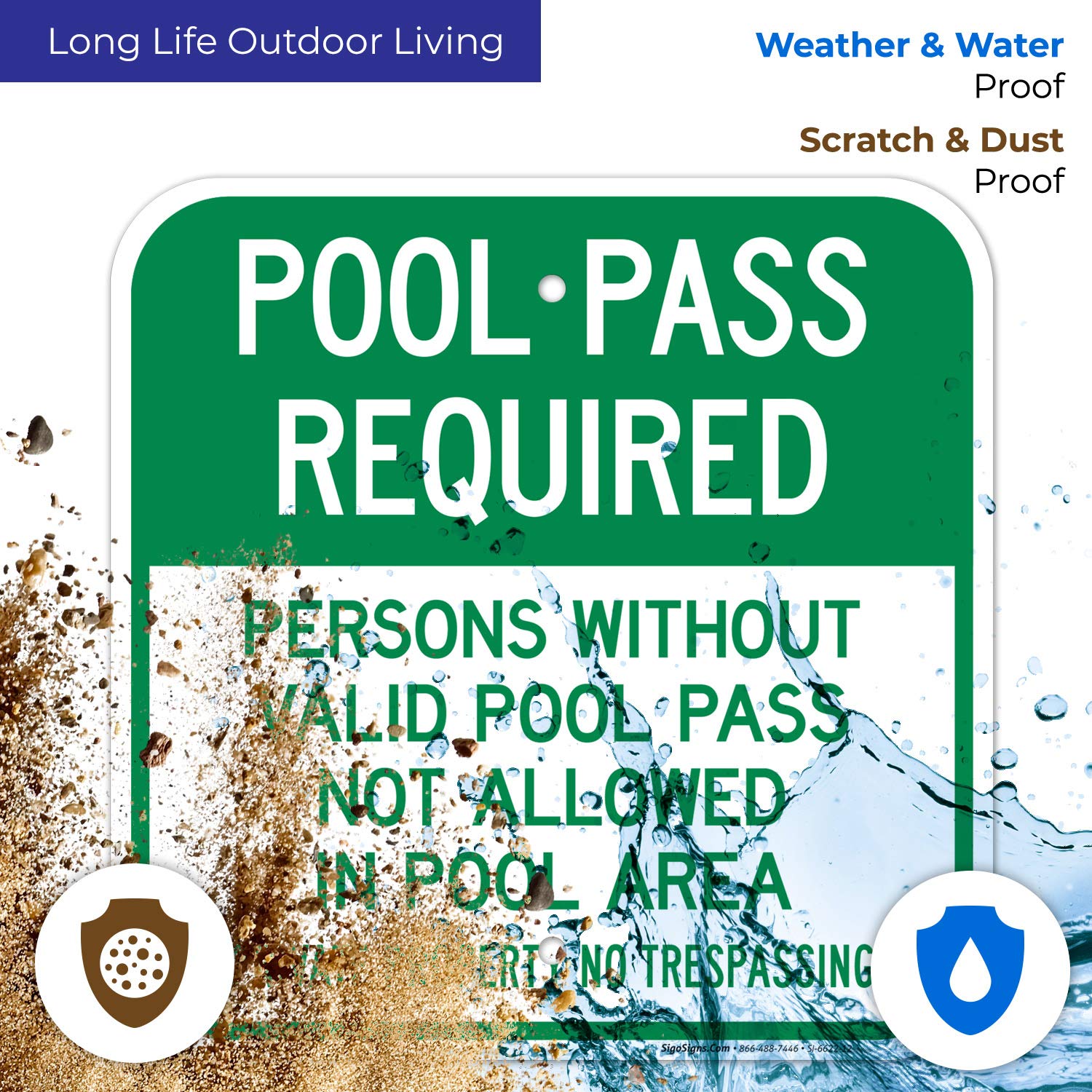 Pool Safety Sign - 'Persons Without Valid Pool Pass Not Allowed' - 12x12 Inch Rust-Free Aluminum Sign - Fade Resistant for Indoor/Outdoor Use - Made in USA - Perfect for Community Pools, Water Parks & Private Swim Areas