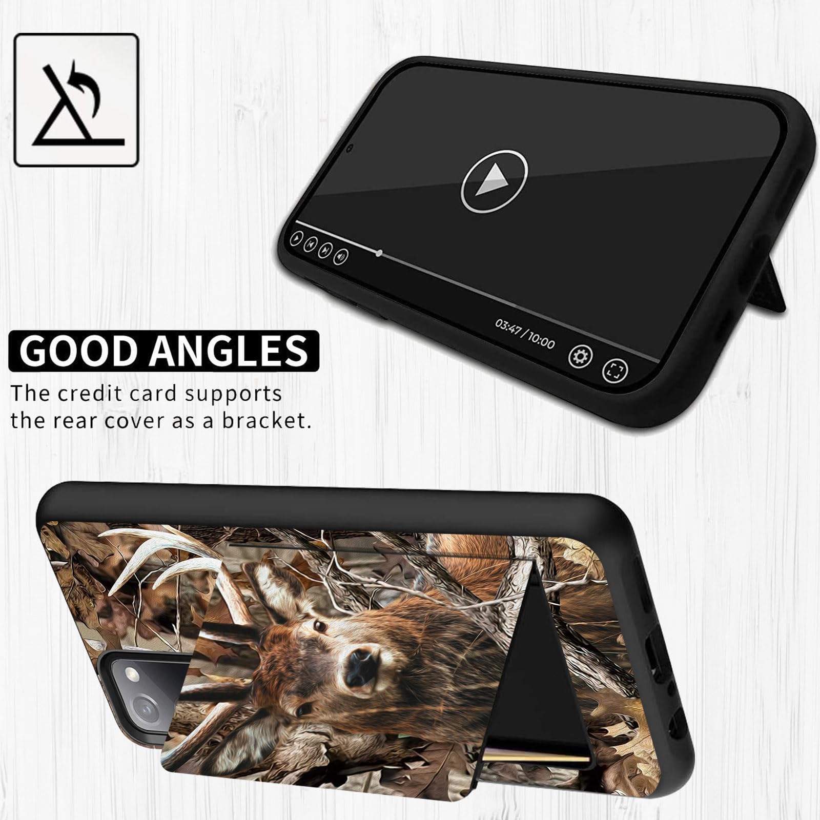 Shockproof Hybrid Case for Samsung Galaxy S20 FE 5G (2020) with Card Holder - Dual Layer Armor Protection, Built-in Wallet Pocket for Credit Cards & ID, Camo Forest Deer Design - Perfect for Outdoor Adventures & Daily Use