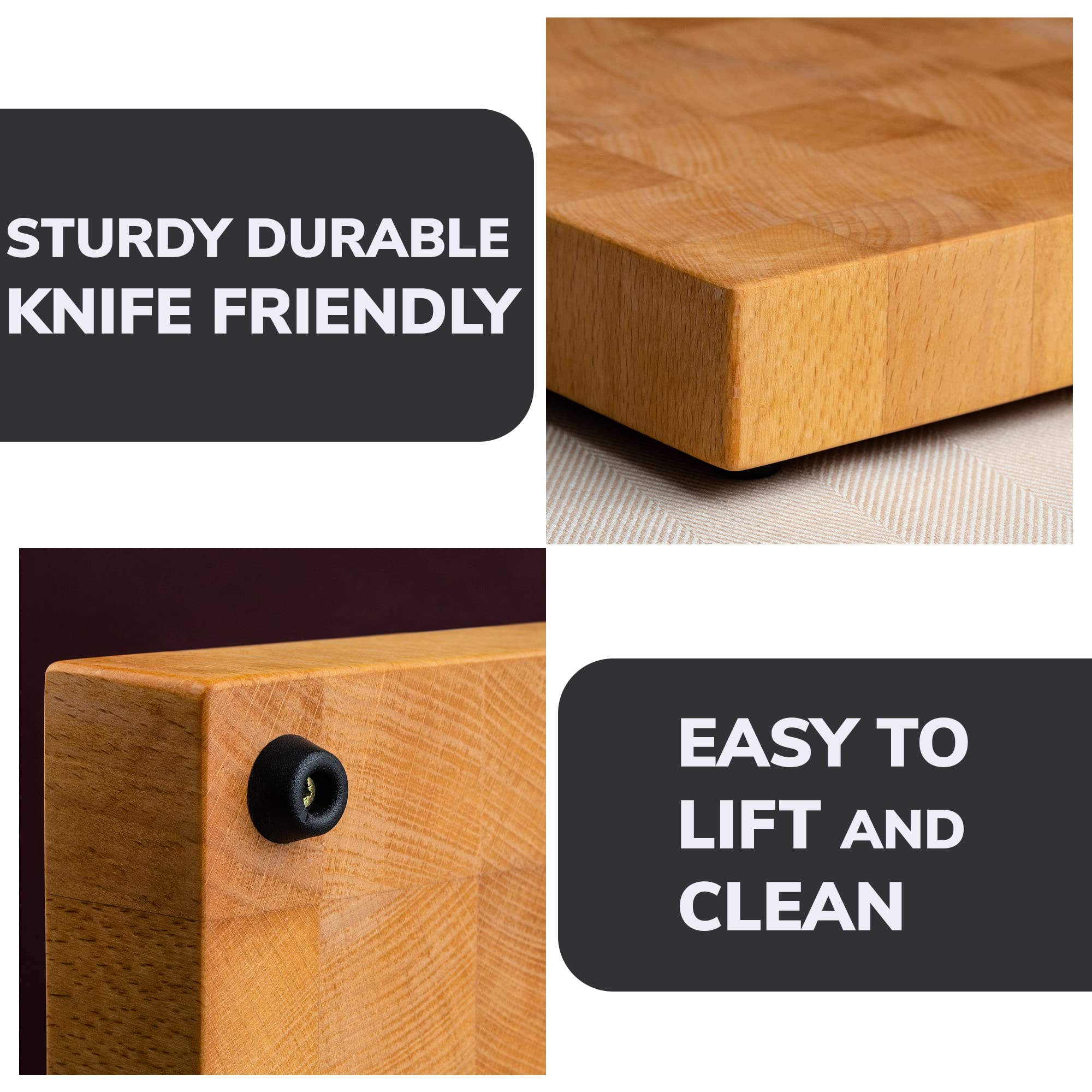 Premium 16x12 Inches Butcher Block Cutting Board - End Grain Beech Wood Chopping Board for Meat, Vegetables & Fruits - Extra Thick Large Kitchen Cutting Board - Perfect for Home Chefs & BBQ Enthusiasts