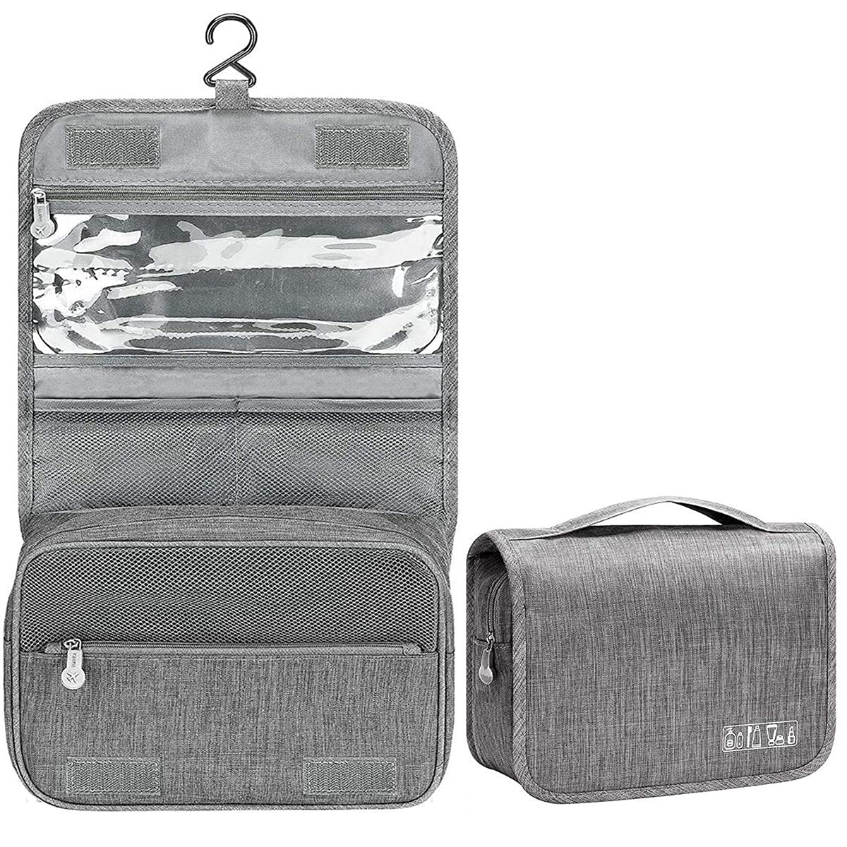 Waterproof Hanging Travel Makeup Bag - Large Multifunctional Toiletry Organizer for Cosmetics, Shampoo & Accessories - Perfect for Women, Men & Teens - Ideal for Vacation, Gym & Business Trips (Gray)