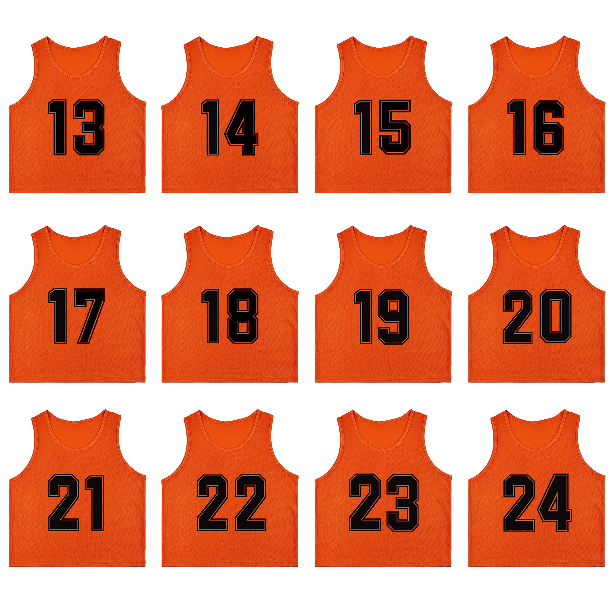 12-Pack Numbered Soccer Training Vests (13-24) with Free Carry Bag - Reversible Pinnies for Team Sports, Youth Soccer Practice & Outdoor Activities