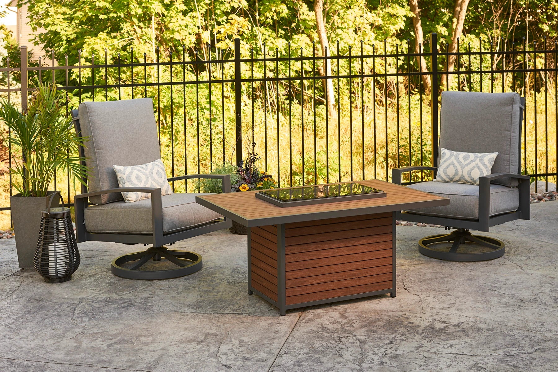 Kenwood Rectangular Gas Fire Pit Table - Outdoor Patio Heater with Chat Height Design for Backyard, Deck, and Garden Gatherings