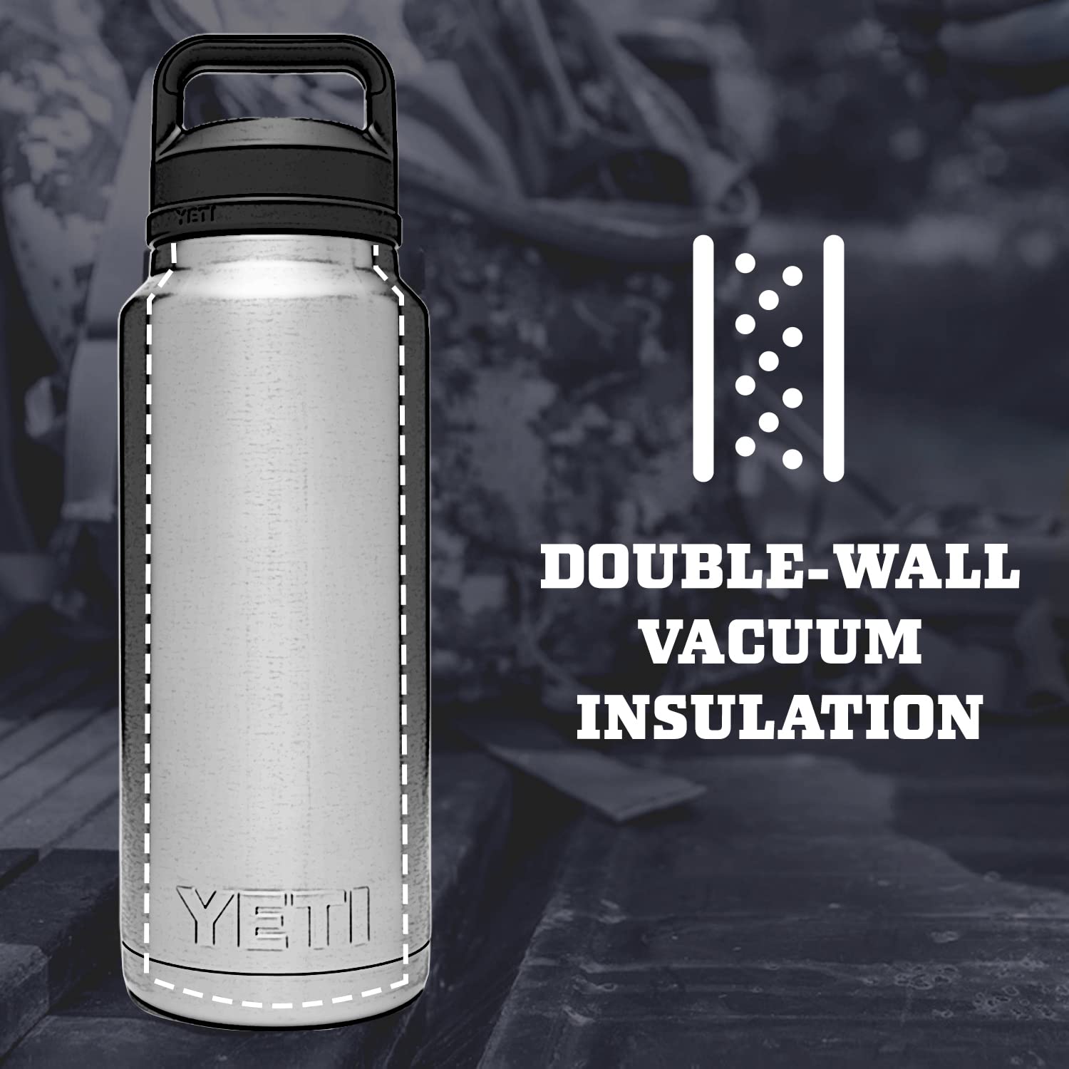 **YETI Rambler 46 oz Vacuum Insulated Stainless Steel Water Bottle with Chug Cap - Granite Gray (Retired Color) | Perfect for Outdoor Adventures, Hiking, Camping & Gym**