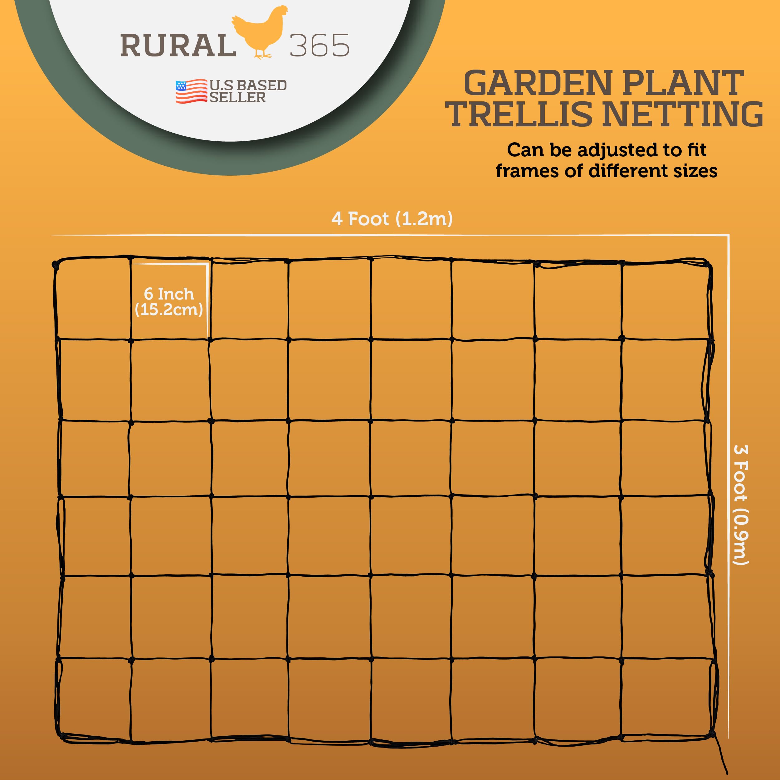 Rural365 Garden Plant Trellis Netting for Climbing Plants - 2 Pack 3x3ft Support Net for Cucumber, Pea & Bean Plants - Durable Indoor/Outdoor Use - Perfect for Vertical Gardening, Greenhouses & Backyard Vegetable Growing