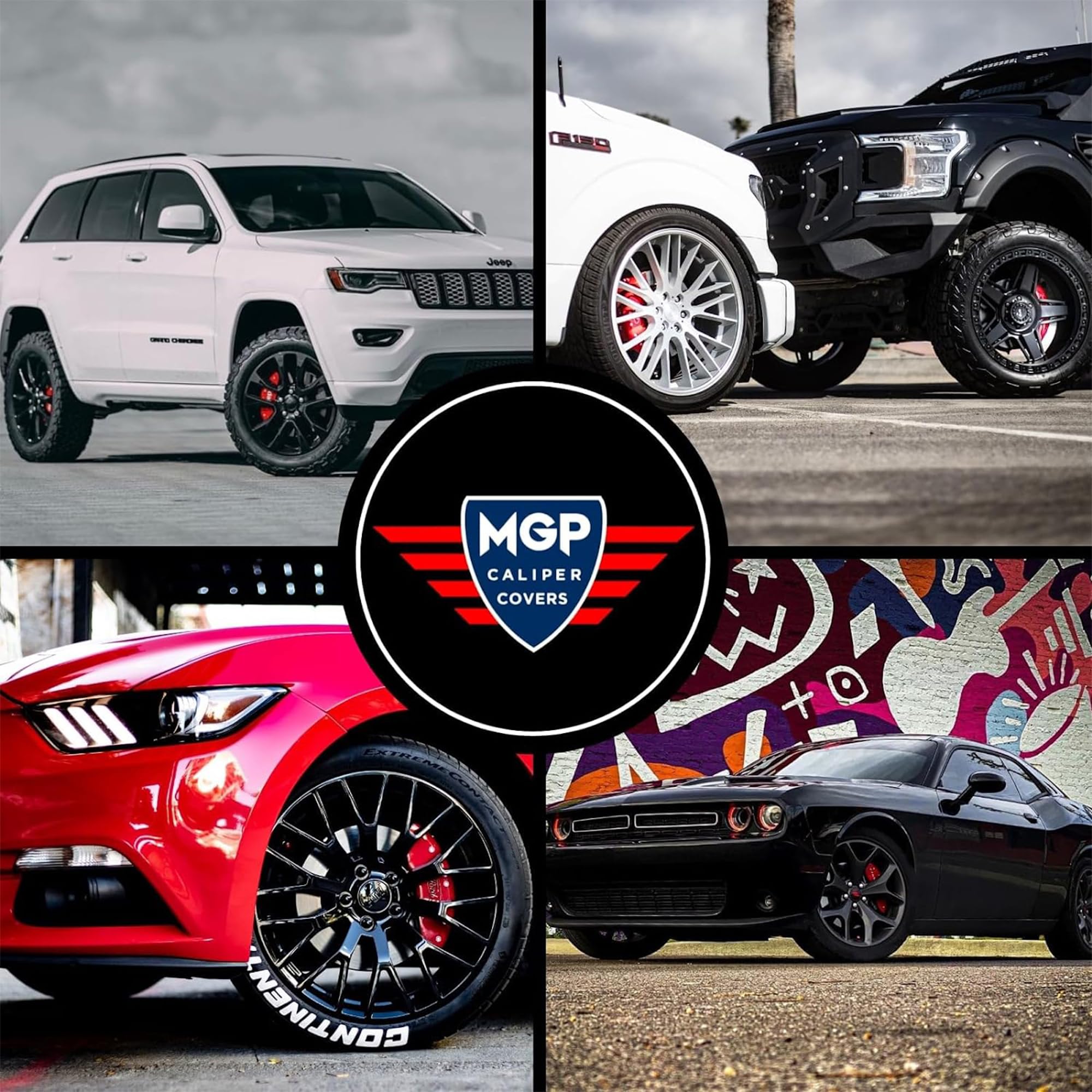 MGP Caliper Covers for 2018-2023 Jeep Wrangler & 2022 Wrangler Unlimited - Front & Rear Brake Caliper Covers (Fits JL Chassis 18-23, Excludes eTorque) - High-Performance Red Covers - Upgrade Your Jeep's Style for Off-Roading & Urban Driving