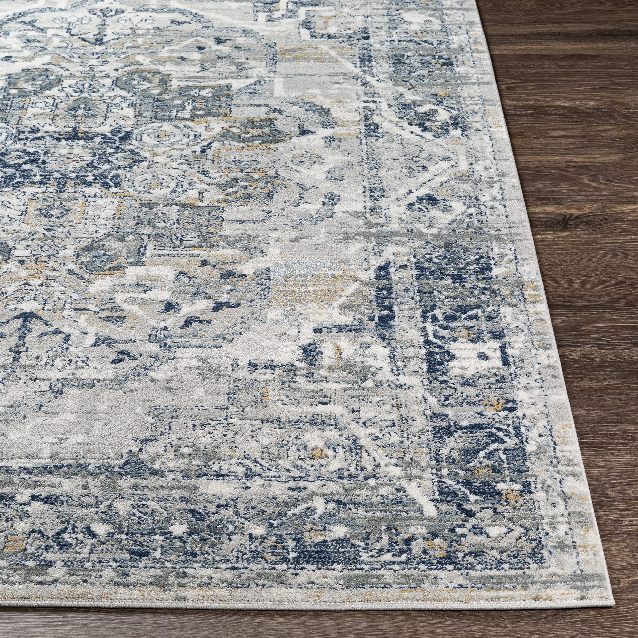 Mark&Day Traditional Navy Area Rug 6x9 Feet - Soft Milschot Weave in Grey Blue & White for Living Room, Bedroom, Kitchen - Perfect for Home Decor, Office & High Traffic Areas (6'7