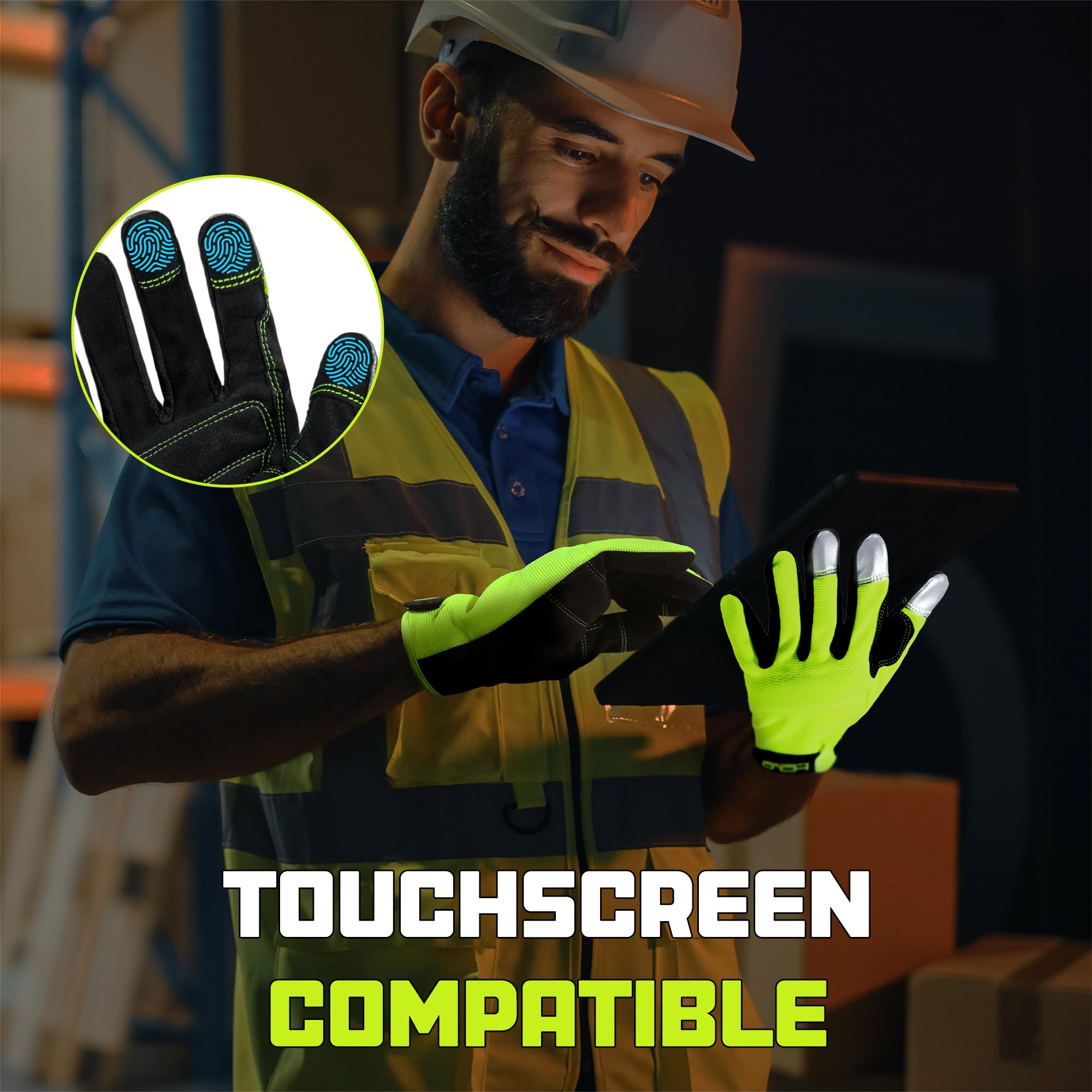 Handlandy Touch Screen Work Gloves - Flexible Mechanic Gloves for Men & Women | Yard Work & DIY Projects
