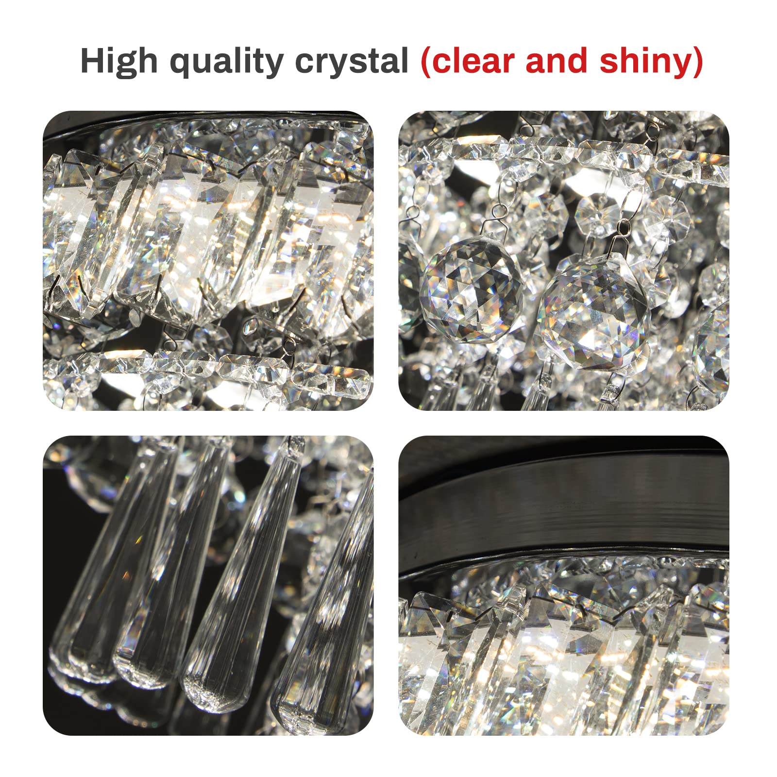 CLAIRDAI Modern Crystal Chandelier - Dimmable LED Flush Mount Ceiling Light with Remote Control & 5-Tier Crystal Drops | Perfect for Hallway, Bedroom, Dining Room, Living Room | Elegant Lighting for Home Decor & Special Occasions