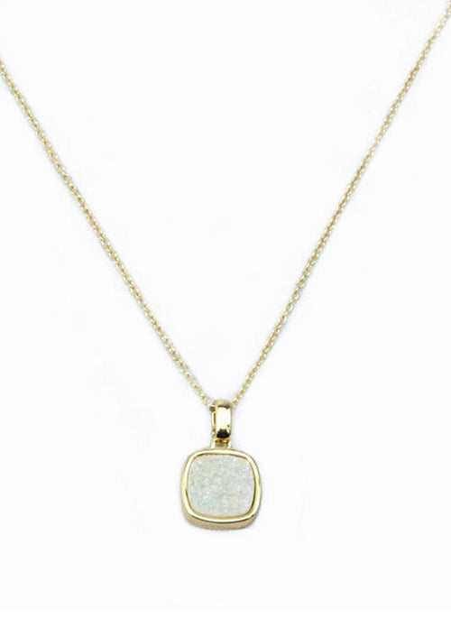 Christy Square Druzy Necklace in Gold - Elegant Women's Jewelry for Everyday Wear & Special Occasions