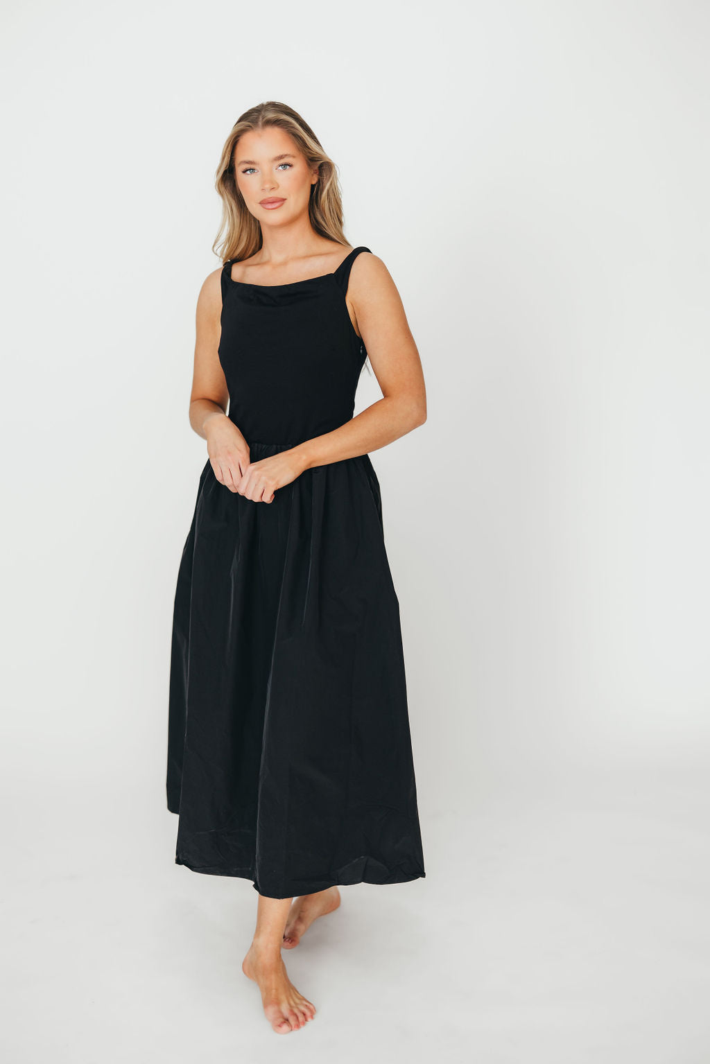 Bethany Off Shoulder Midi Dress - Elegant Black Summer Dress for Women | Perfect for Beach Vacations, Date Nights & Cocktail Parties