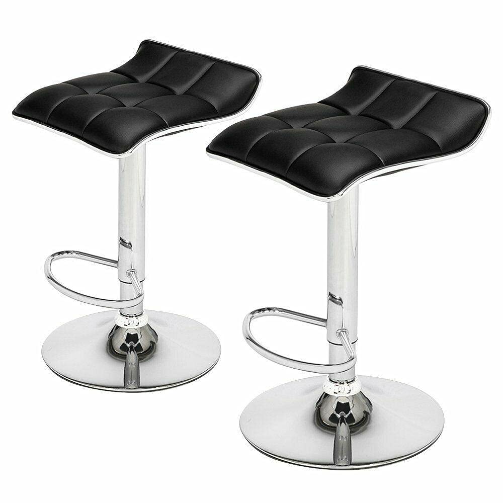 Adjustable Soft-Padded Square Bar Stools with Curved Footrest - PU Fabric Swivel Stool for Kitchen Island, Counter & Home Decor (Black) - Perfect for Modern Kitchens, Dining Areas & Breakfast Bars