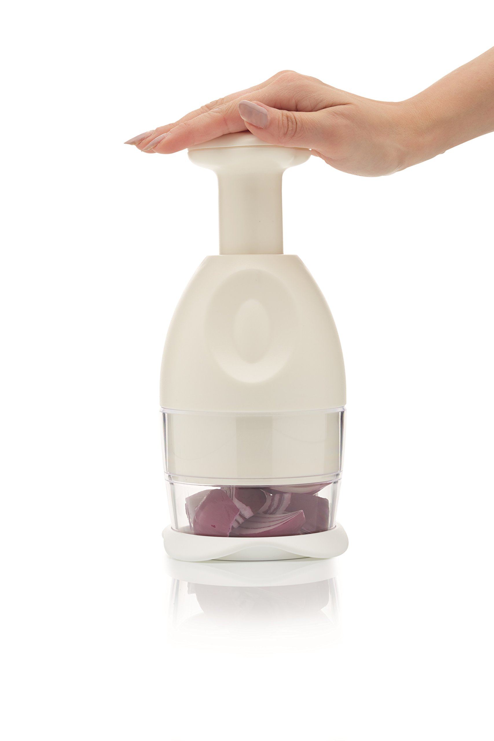 KitchenCraft Mini Manual Food Chopper - Hand Operated, No Batteries Required - Durable Plastic & Stainless Steel Design - Compact 9 x 4 x 4 Inch White Chopper - Perfect for Herbs, Nuts, Garlic & Onions - Ideal for Camping, Small Kitchens & RV Cooking