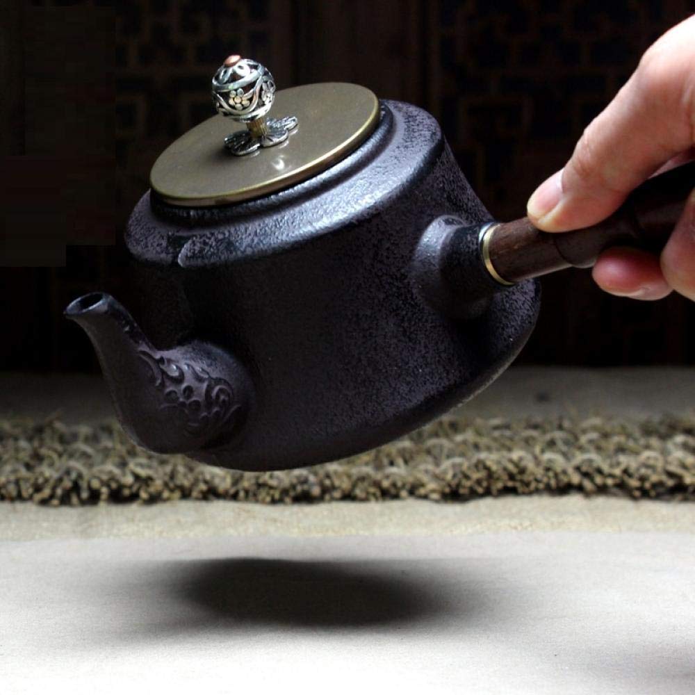 Premium Cast Iron Teapot with Ebony Wood Handle - Traditional Japanese Style Iron Pot for Brewing Tea, Cooking & Serving - Perfect for Home, Office, Tea Ceremonies & Gifts