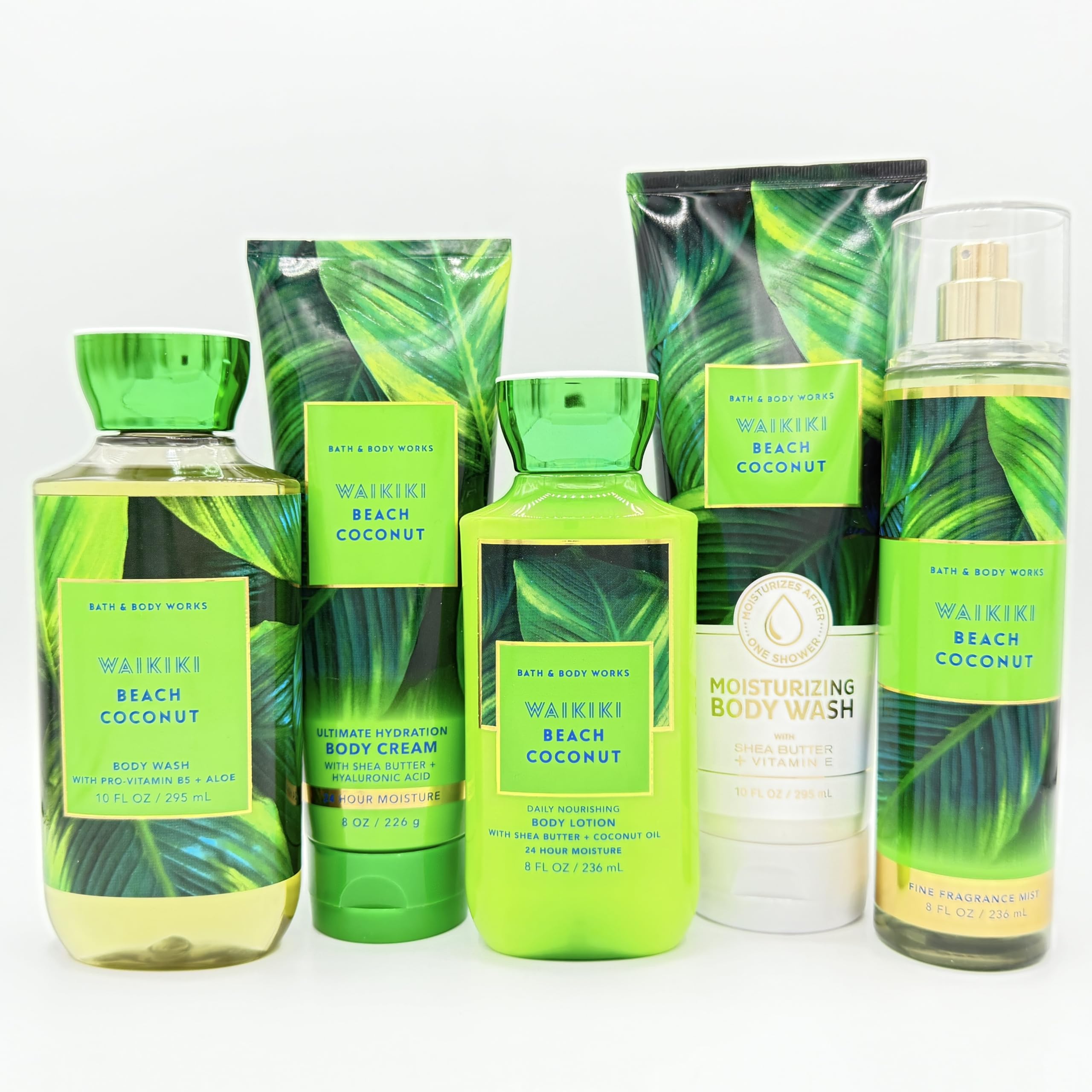 Wai kiki Beach Coconut 5-Piece Bath Set | Hydrating Body Wash, Ultra Moisturizing Cream, Nourishing Lotion, Moisturizing Body Wash & Fragrance Mist for Spa-Like Relaxation at Home