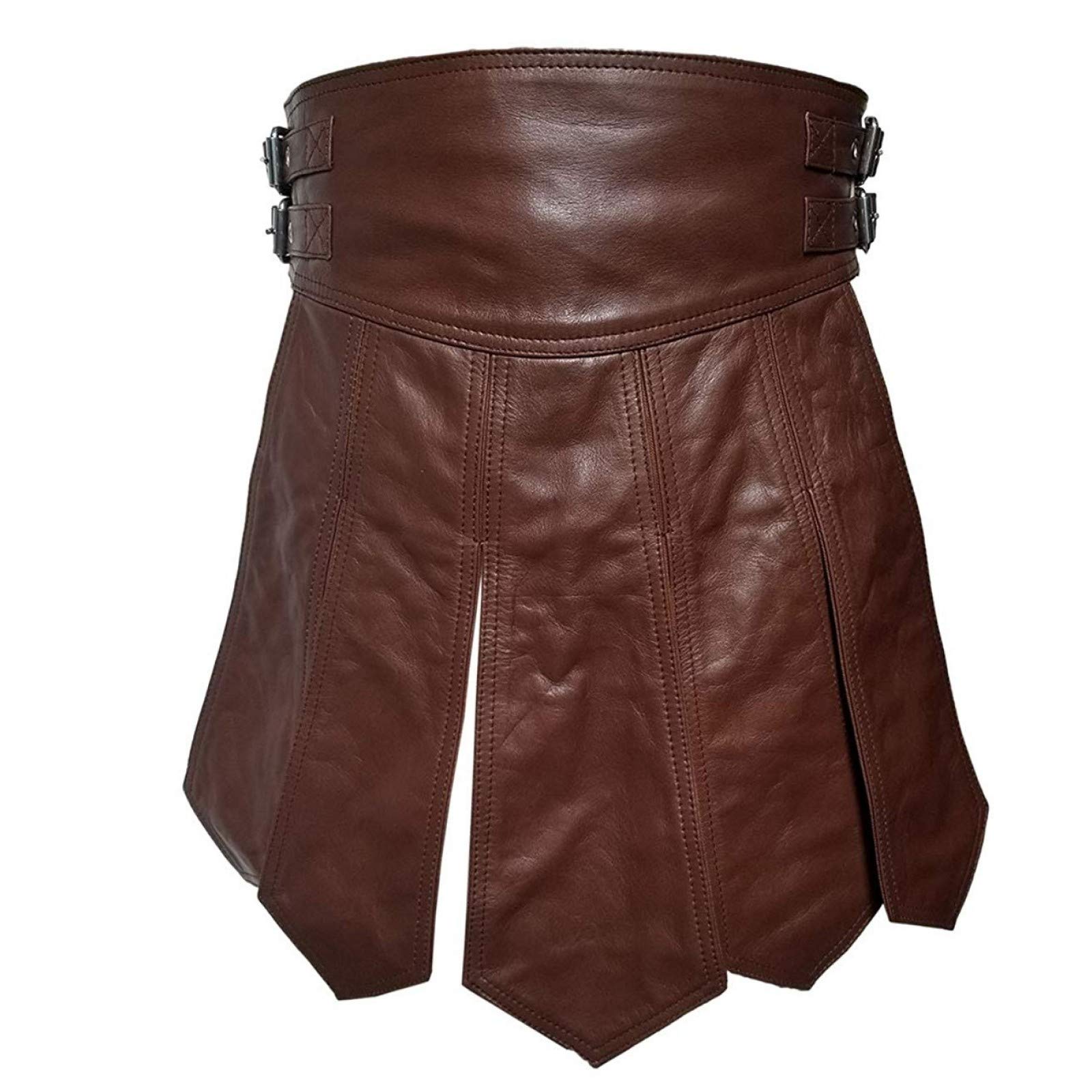 Men's Real Brown Leather Gladiator Kilt - Gay Clubwear, Sexy LARP Costume, Waist 34