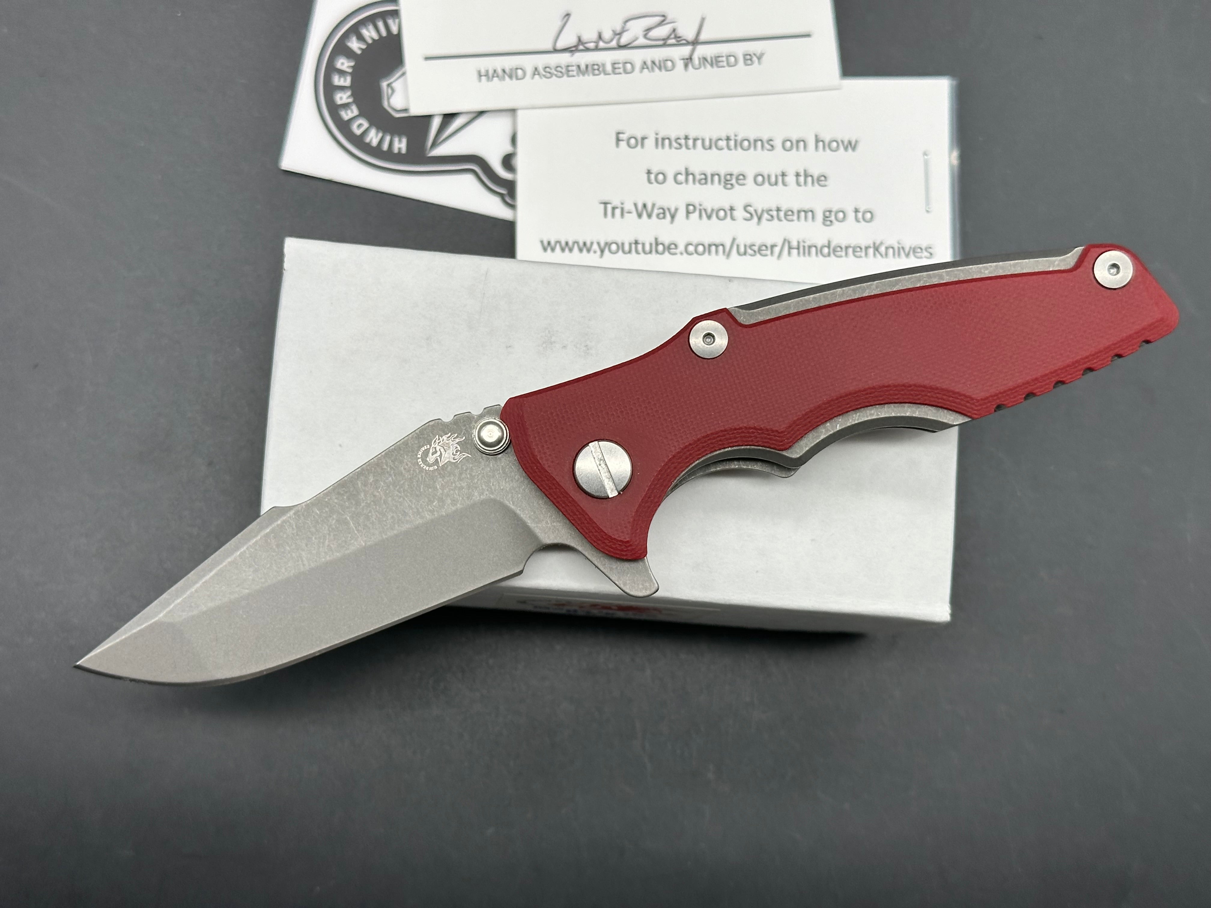 Hinderer Eklipse 3.0 Harpoon Spanto Folding Knife - Red G10 Handle - EDC Pocket Knife for Outdoor, Camping & Everyday Carry