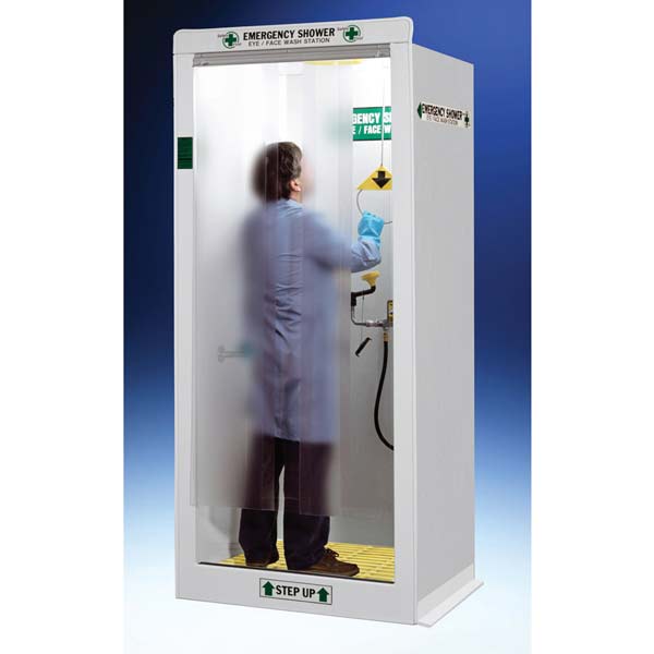 Hemco 16604 Laboratory Emergency Shower Decontamination Booth with Finished Exterior Side Panels - Ideal for Chemical Spill Safety in Labs & Industrial Facilities