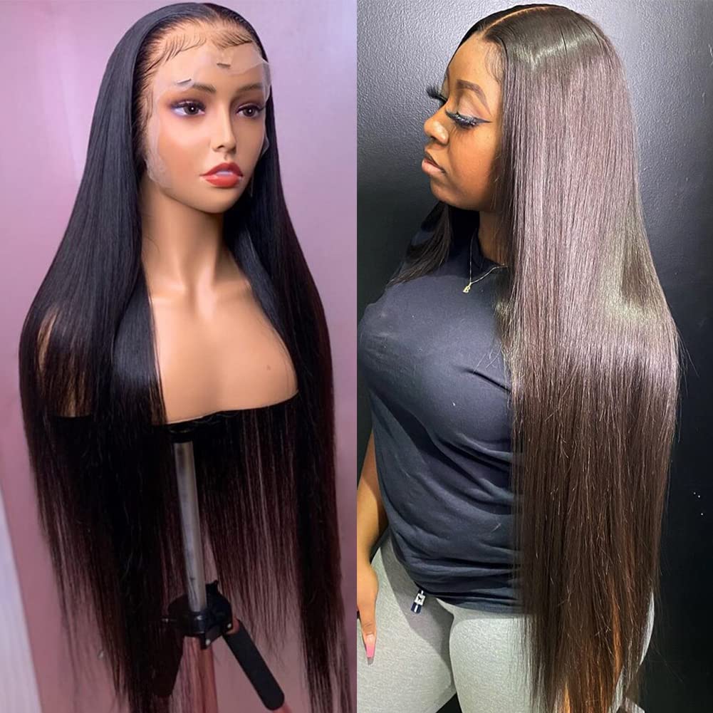 13x4 HD Transparent Lace Front Wigs Human Hair - Pre Plucked with Baby Hair 220% Density Straight Lace Wig for Black Women | Natural Hairline 24 Inch | Perfect for Daily Wear, Parties & Special Occasions
