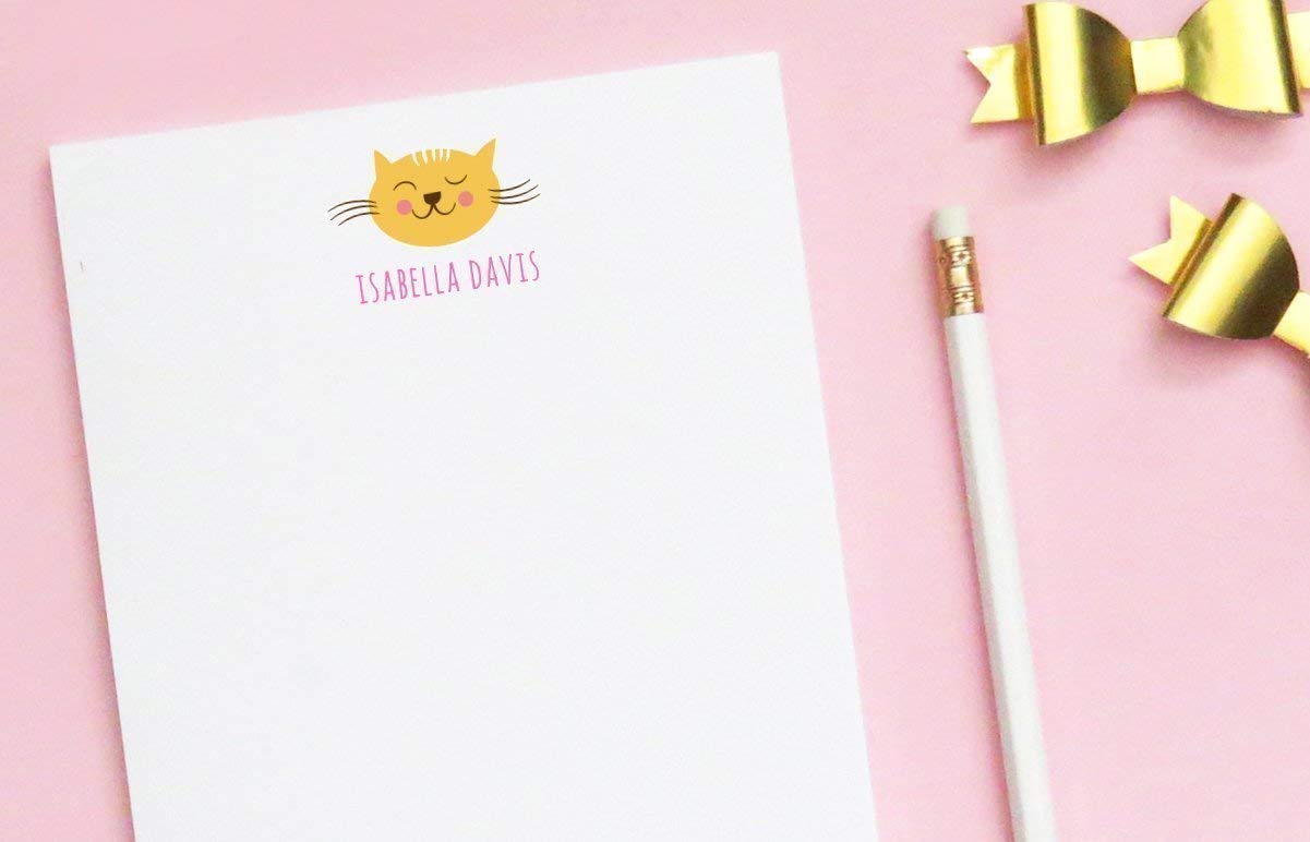 Personalized Cat Notepad Set for Girls - Cute Kitty Writing Paper for Kids (5.5