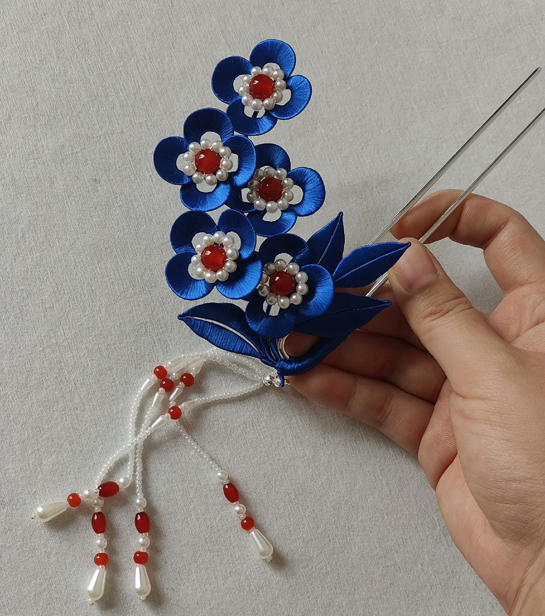 Elegant Blue Silk Hairpin - Handmade Floral Hair Clip for Women | Perfect for Weddings, Parties & Special Occasions