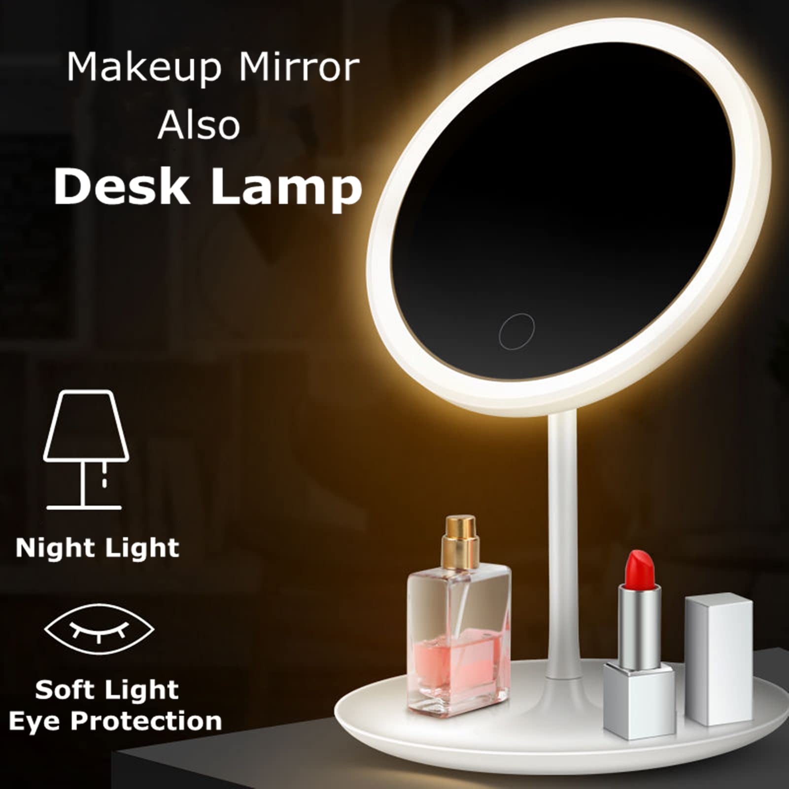 Professional Makeup Mirror with LED Lights & Magnification - Adjustable Dimmable Touch Screen Vanity Mirror with Stand, 3 Color Lighting Modes (Natural/Daylight/Warm) - Perfect for Home Makeup Table, Dressing Room & Travel Beauty Essentials