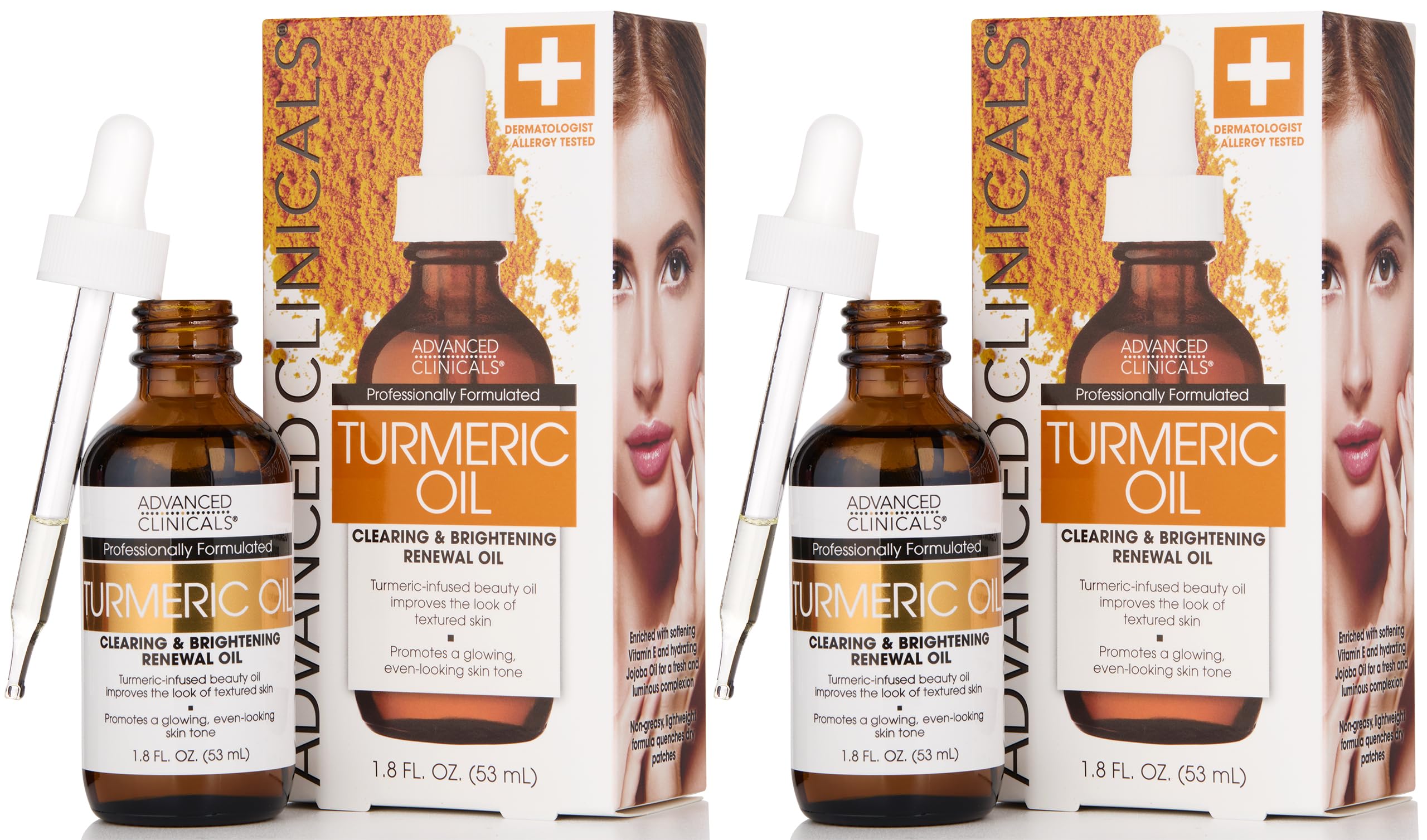 Advanced Clinicals Turmeric Oil Facial Serum - Moisturizing Skincare with Rose Extract & Jojoba Oil for Dry Skin, Redness & Blemishes - 1.8 Fl Oz (Pack of 2) - Perfect for Daily Hydration & Evening Skin Repair Routine