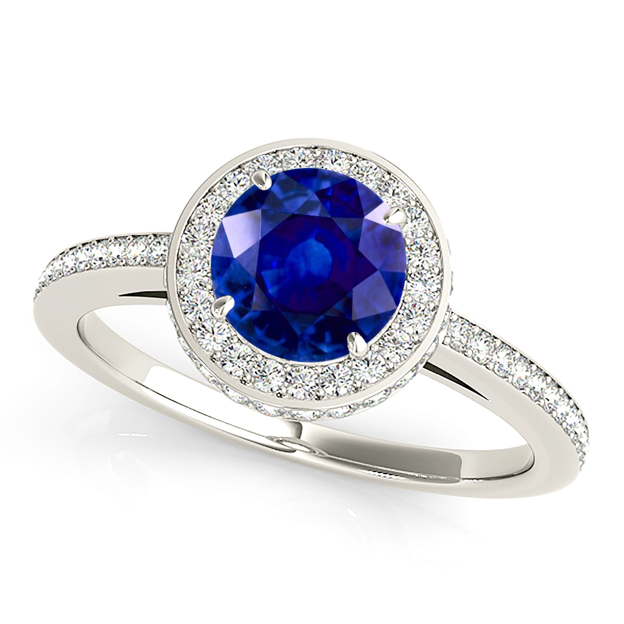 2.40 Carat Genuine Blue Sapphire Halo Engagement Ring for Women - Perfect for Weddings, Anniversaries & Special Occasions