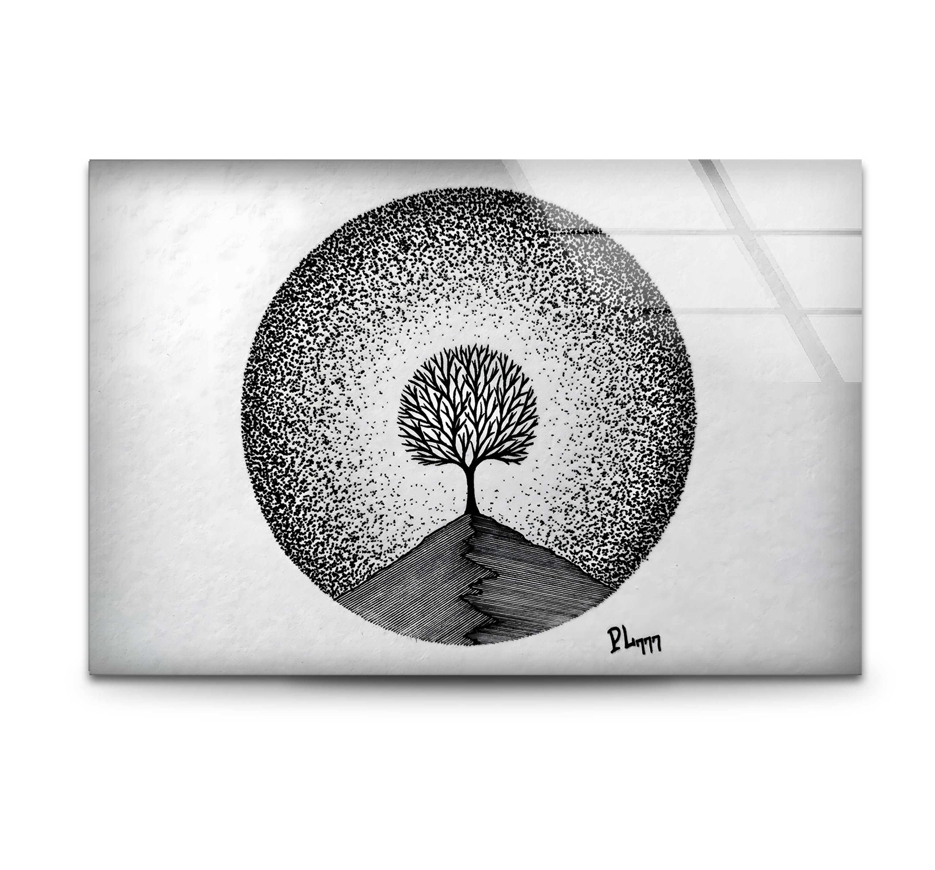 Modern Black and White Tree Drawing Glass Wall Art - Elegant Home Decor for Living Room, Bedroom, or Office