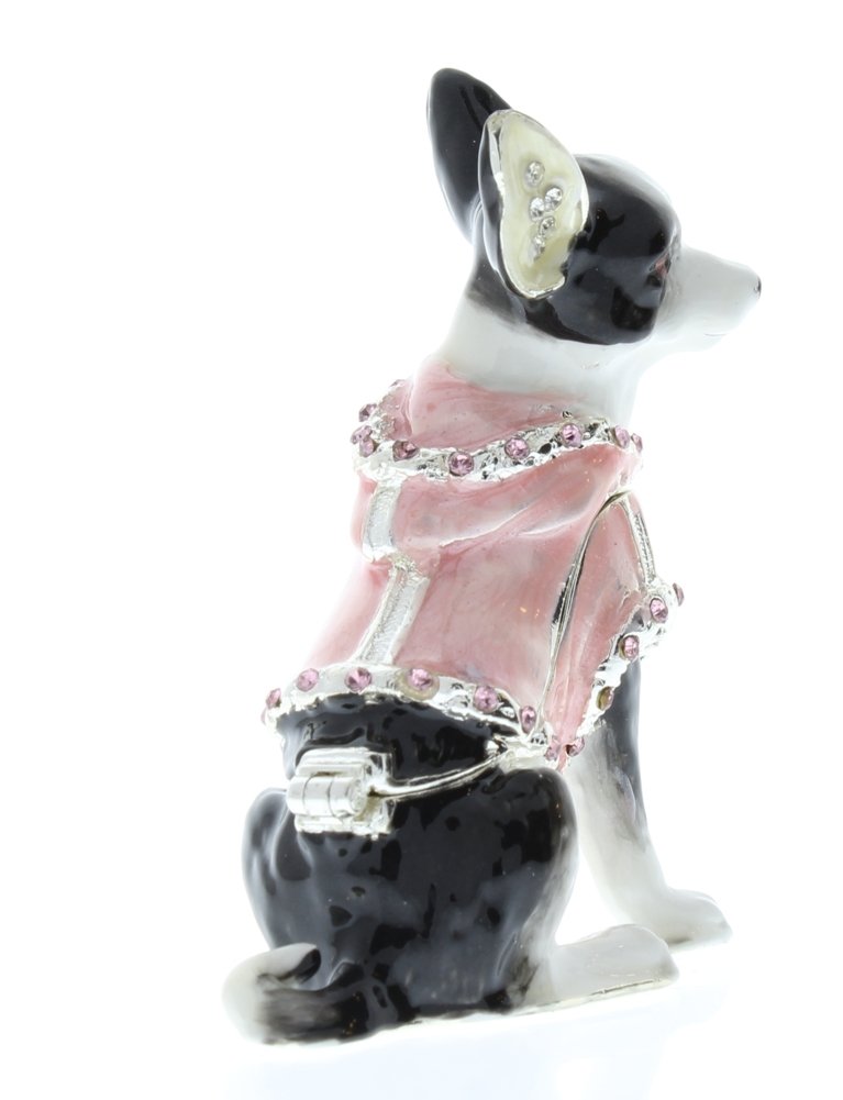 Chihuahua Dog Trinket Box - Black/White & Pink Dress Design, 2.25 x 2.5 x 1.25 Inches - Perfect for Jewelry Storage, Home Decor & Gift Giving