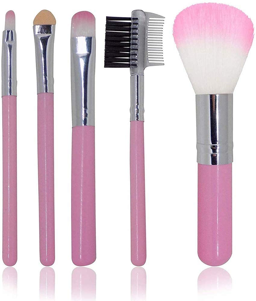 Jiya Cosmetics 5-Piece Pink Makeup Brush Set for Women & Girls - Soft Bristles, Professional Makeup Application - Perfect for Everyday Use, Travel & Gift Giving
