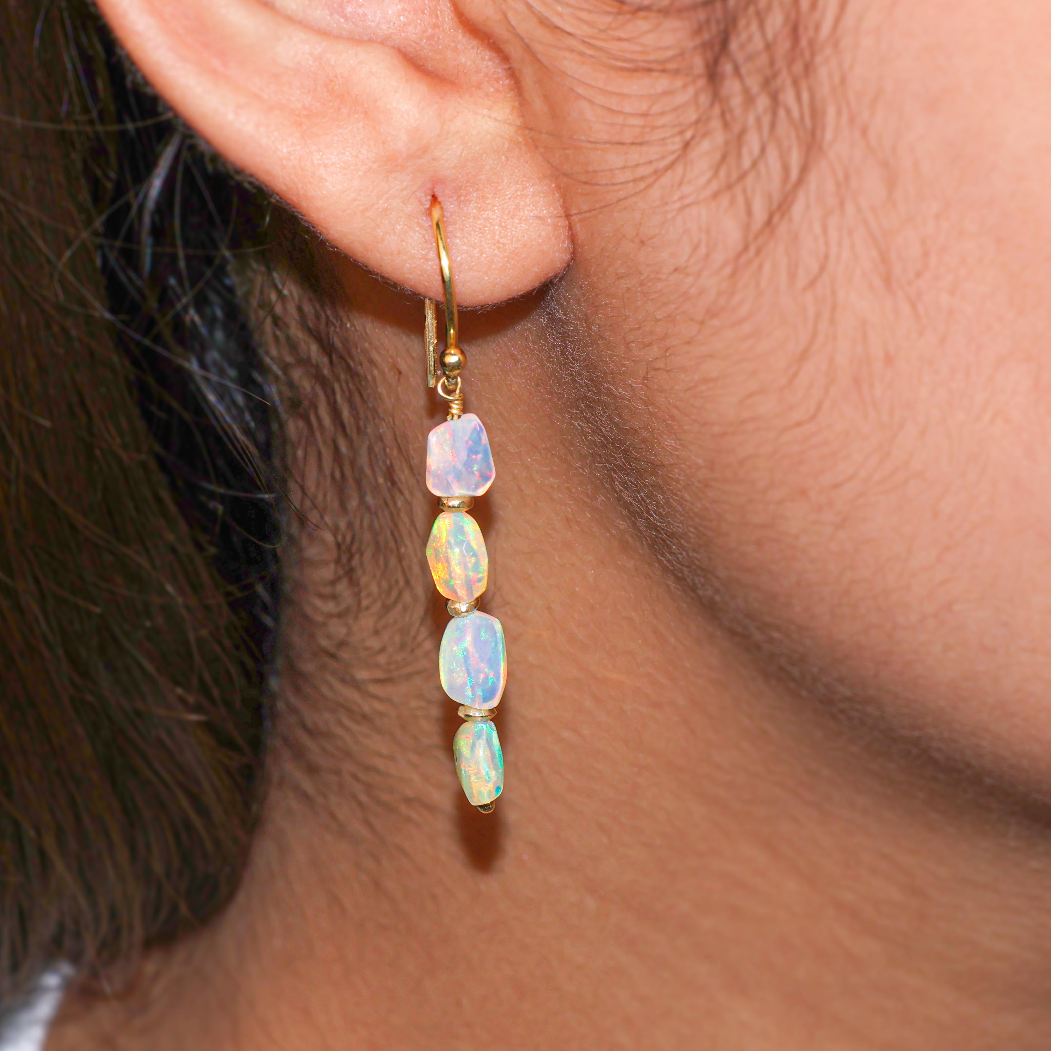 Natural White Opal Dangle Drop Silver Earrings for Women | Sterling Silver Handmade Jewelry | Gift for Her, Birthday, Anniversary, Wedding | Elegant Everyday & Evening Wear